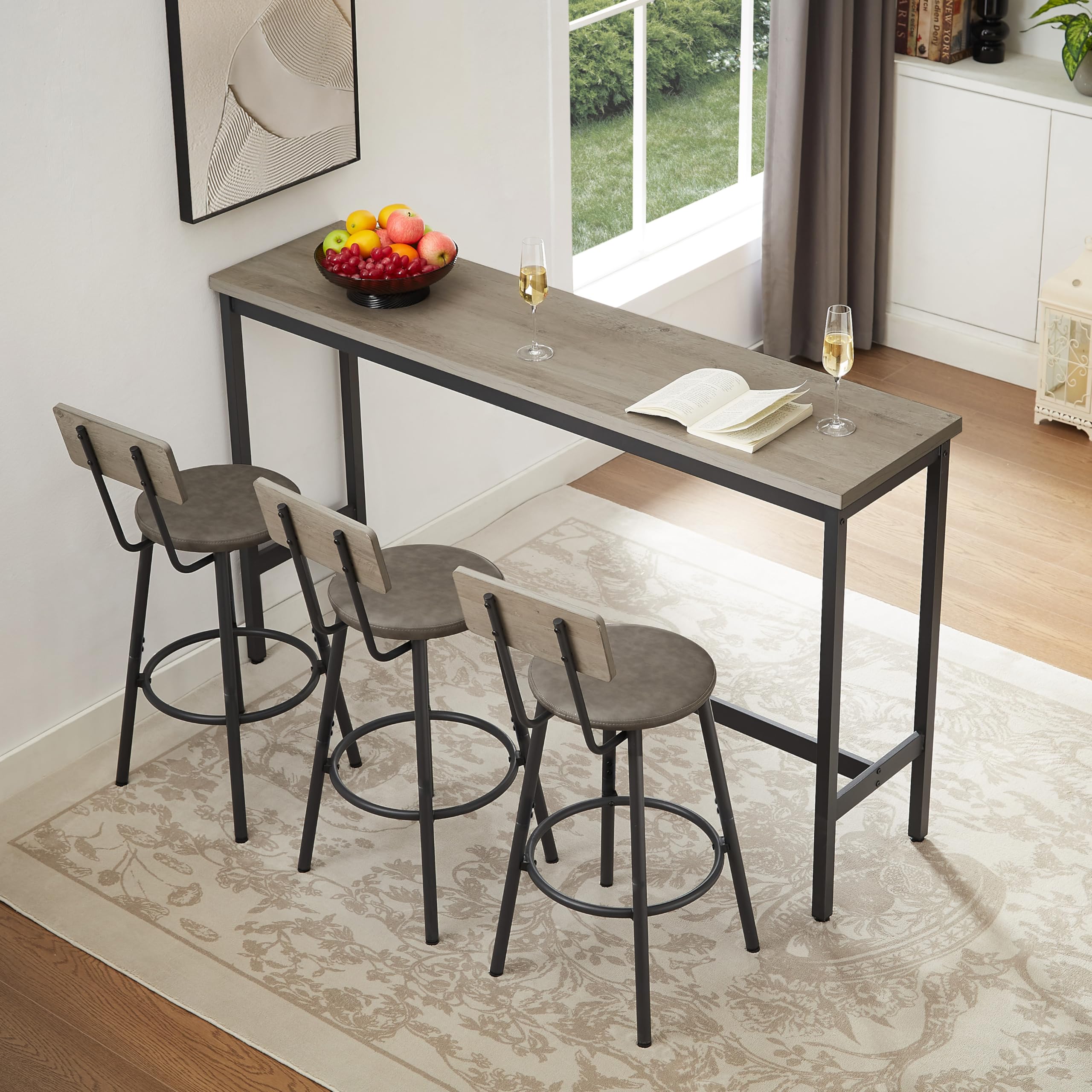 4-Piece Bar Table Set with Upholstered Stools