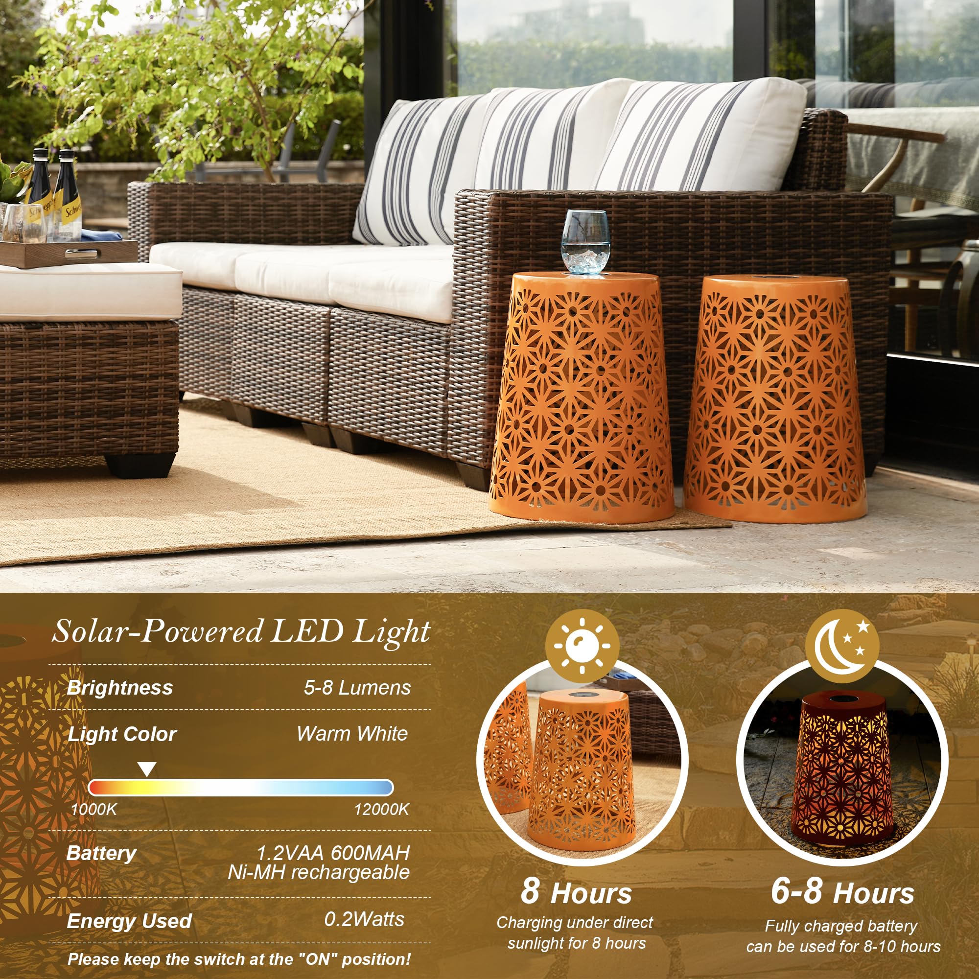 Solar Outdoor Side Table Set of 2