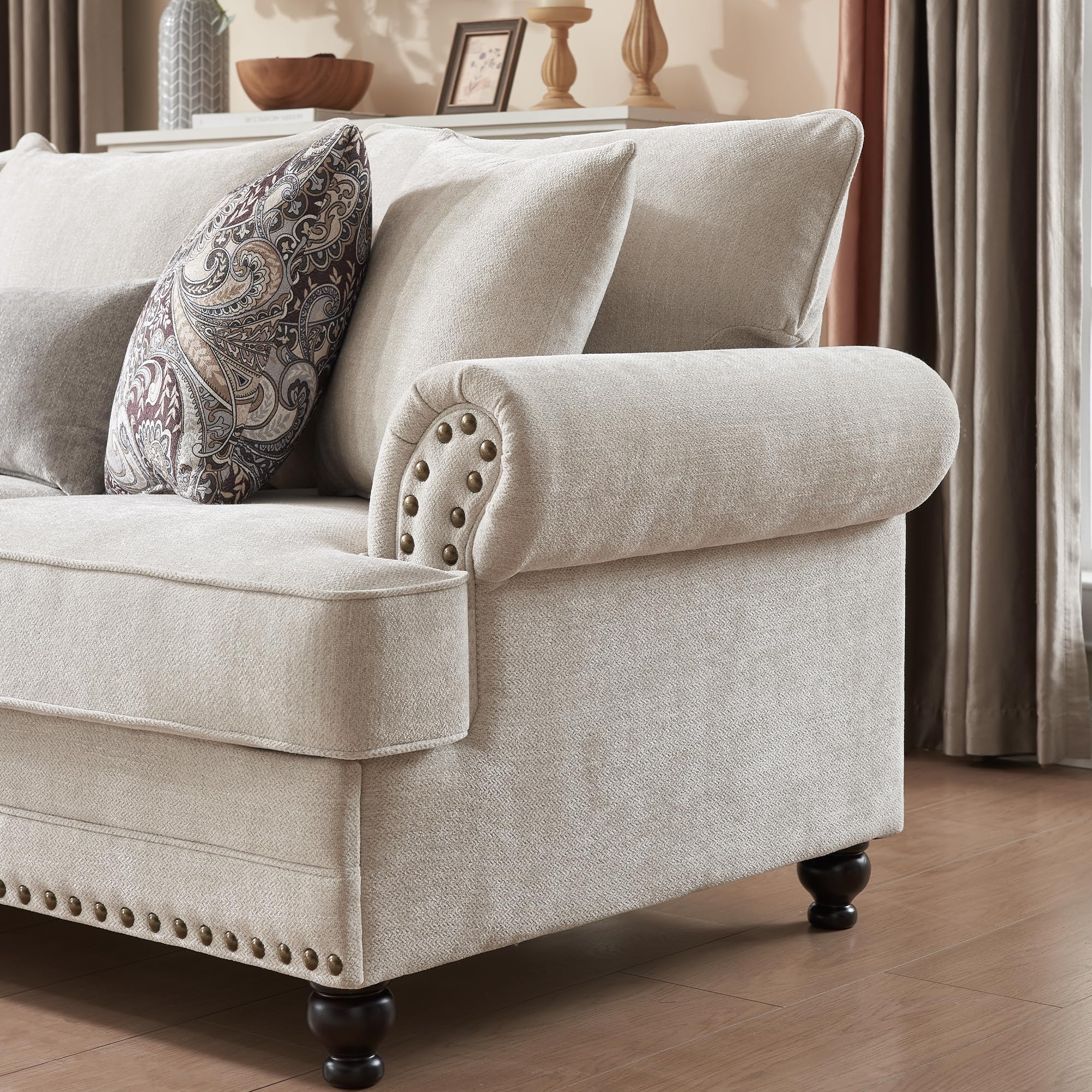 3-Piece Chenille Living Room Set with Nailhead Trim