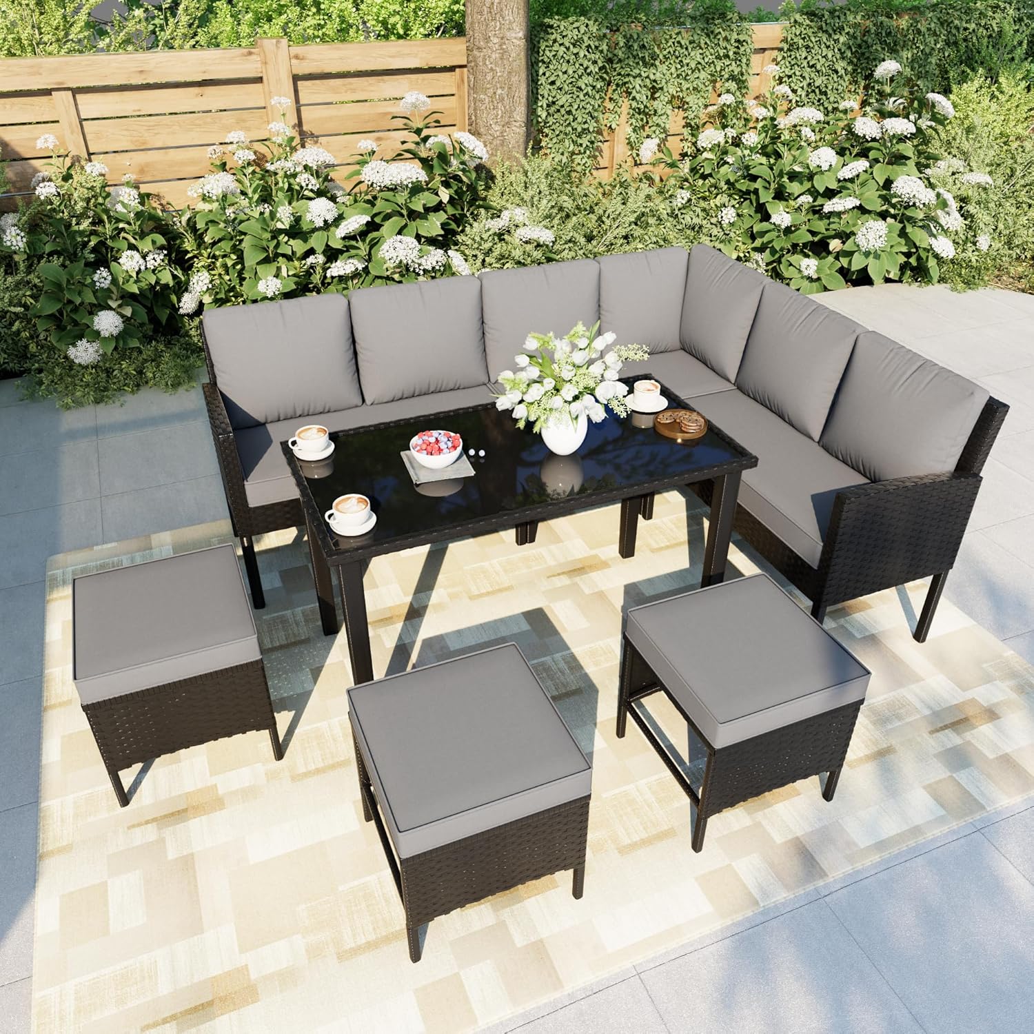 7-Piece Patio Dining Set with Ottoman