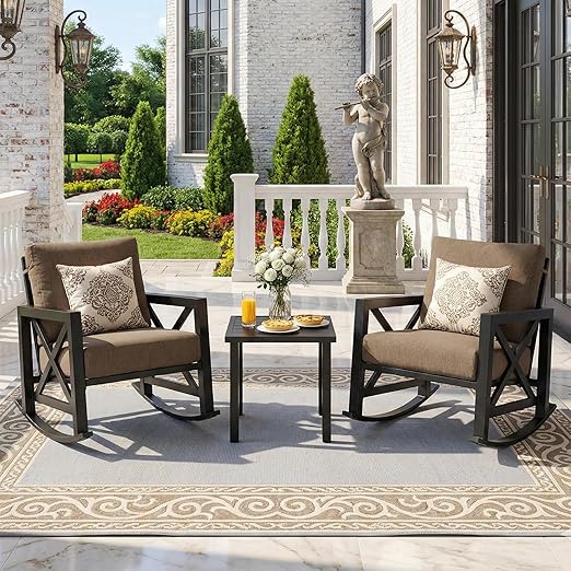 3 Piece Outdoor Rocking Bistro Set with Coffee Table
