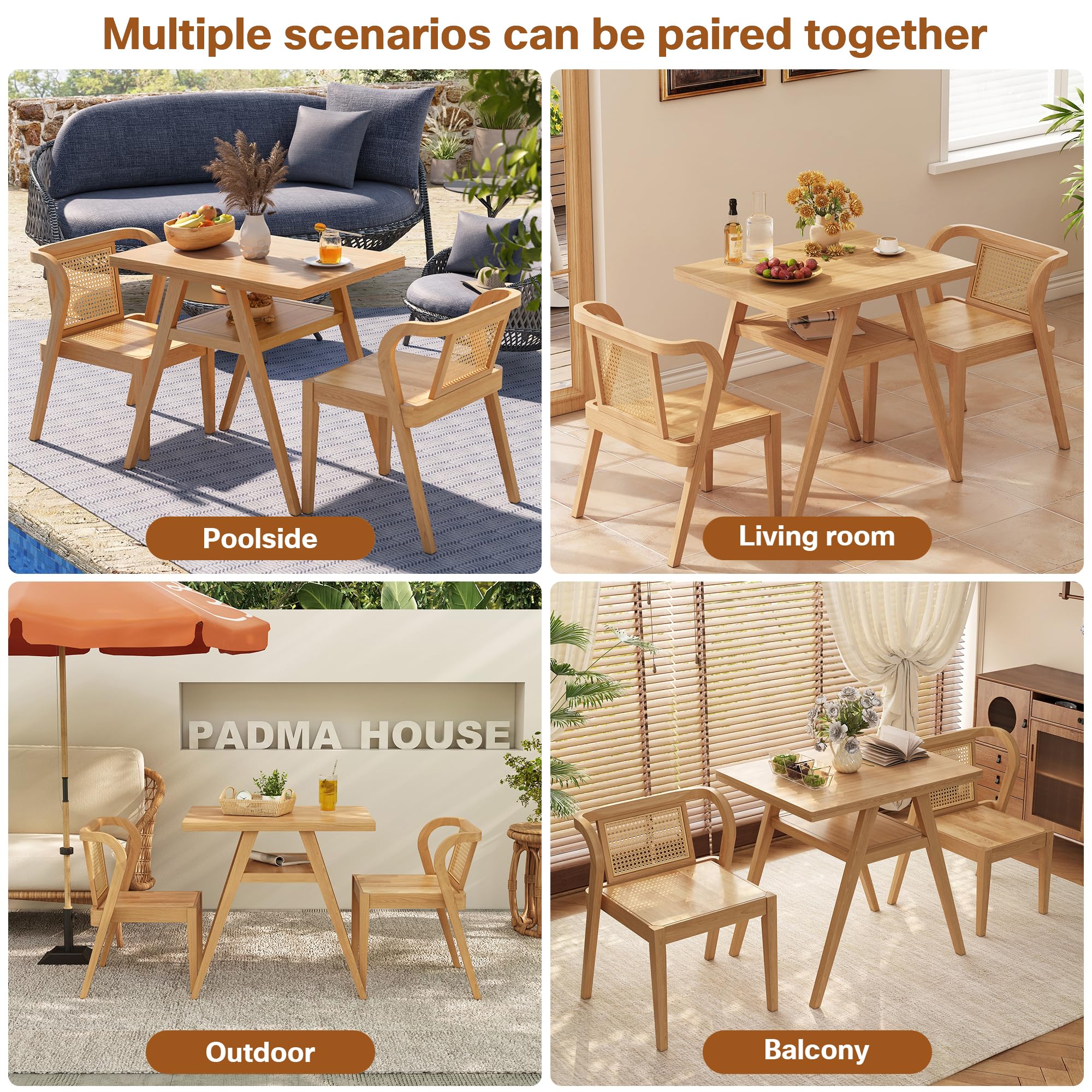 Bistro Stacking Table Chair Set of 3 with Rattan Backrest