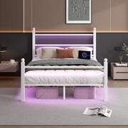 Full Size Metal Bed Frame with LED and USB Charging