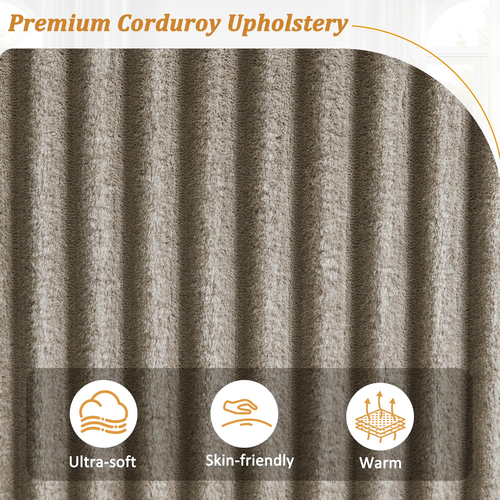 4-Seater Corduroy Sofa with USB Ports and Storage