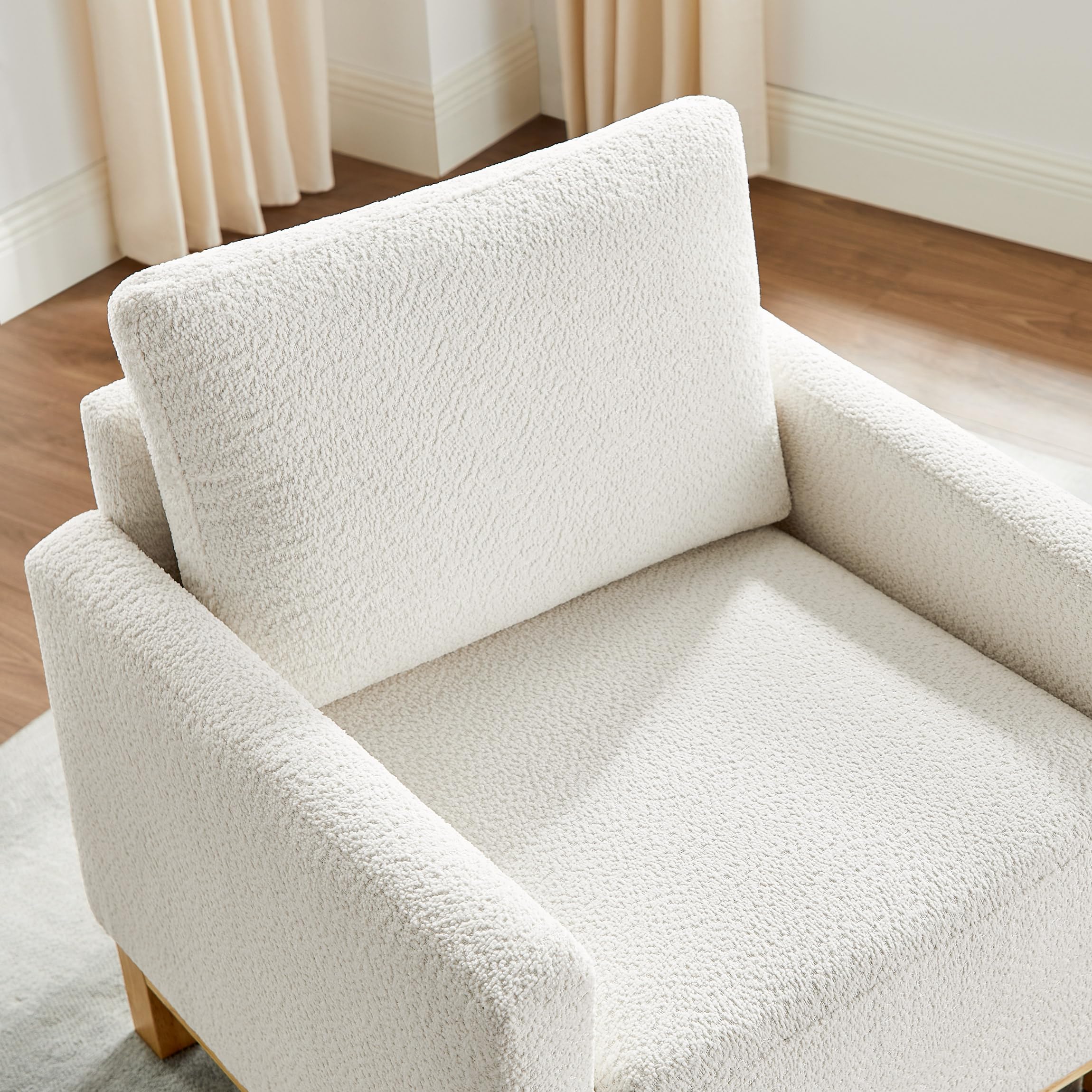 VANOMi Accent Chair 29.5" Reading Chair, Modern Living Room Chair with Thick Cushion&Wood Base, Comfy Upholstered Boucle Armchair, Single Sofa for Bedroom, Office, White