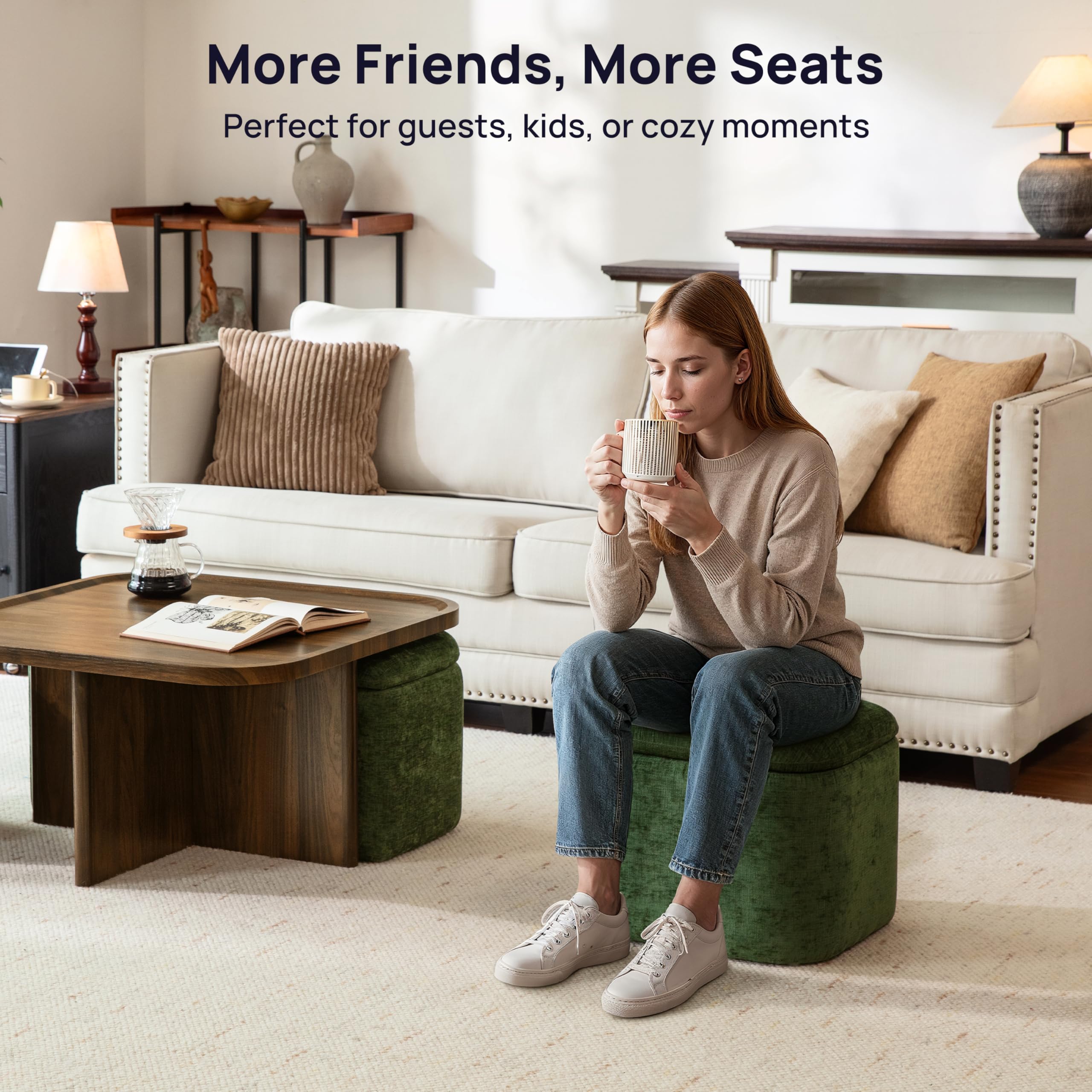 Square Coffee Table with Storage Ottomans