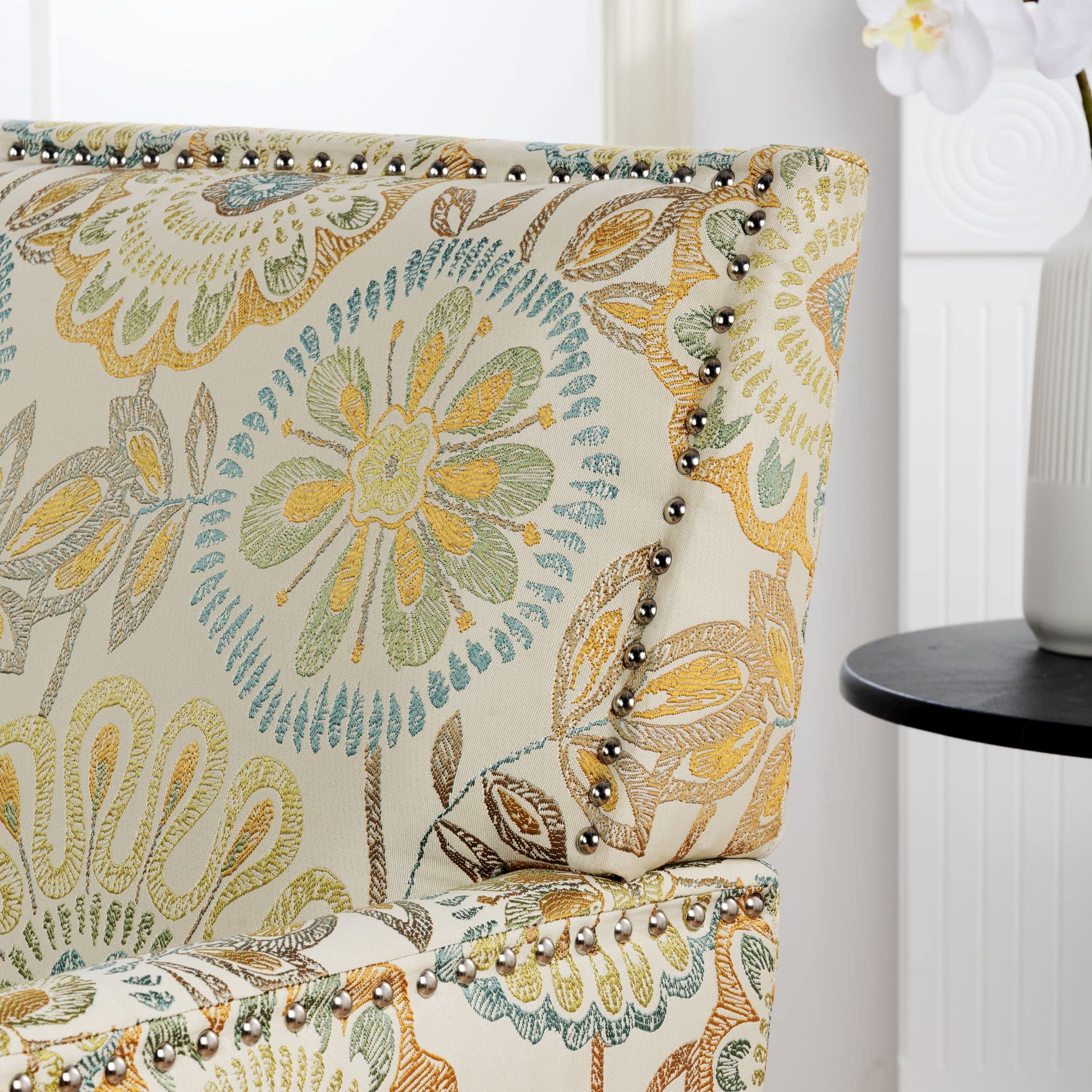 Wingback Accent Chair with Floral Fabric Upholstery