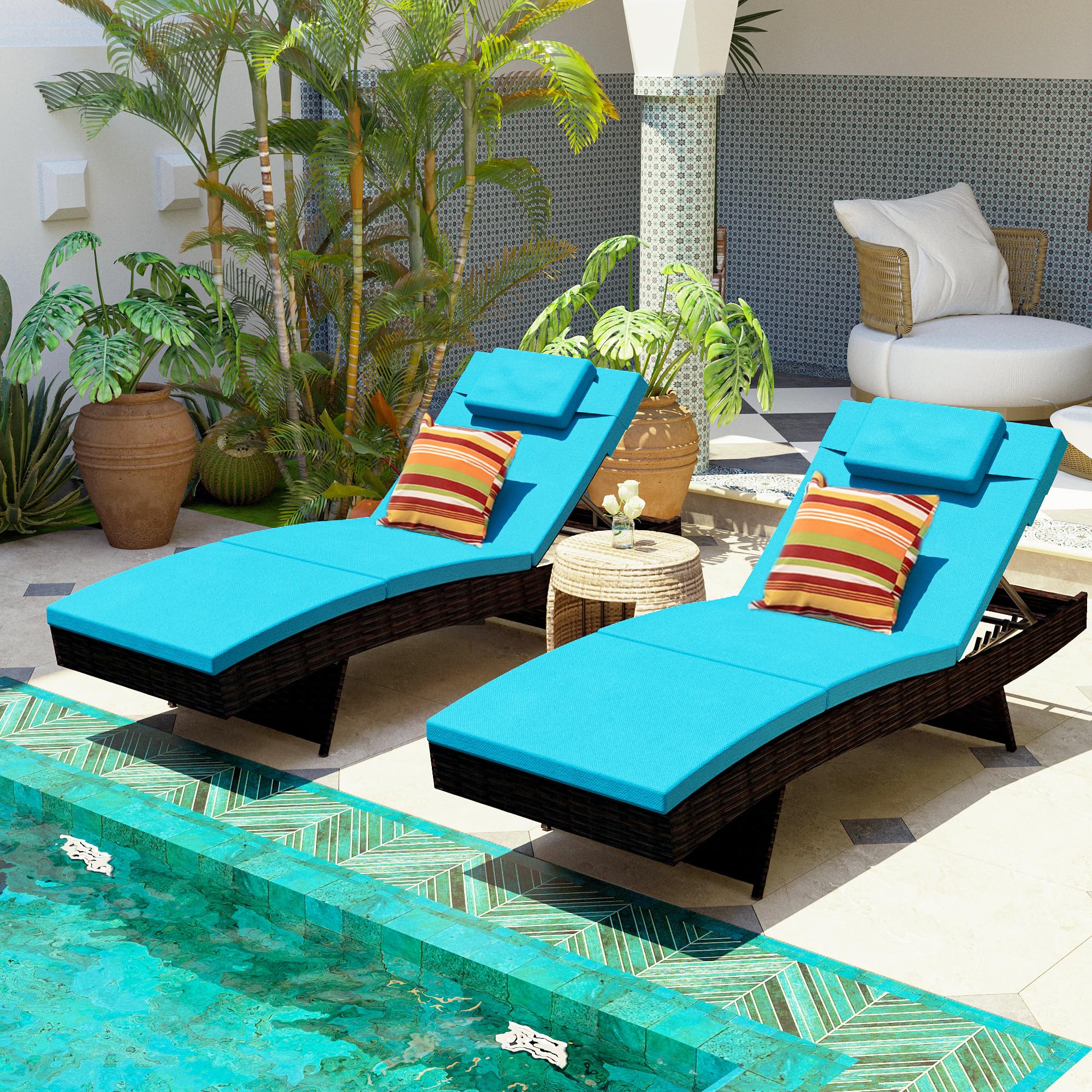 Wicker Chaise Lounge Chair Set of 2