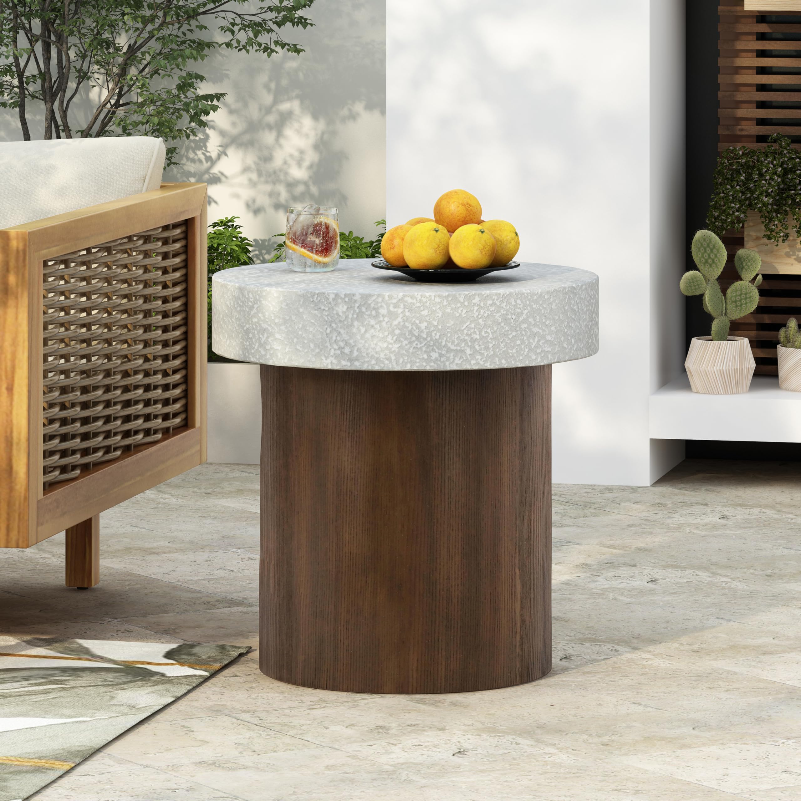 Outdoor Round Side Table - Lightweight Concrete Patio End Table