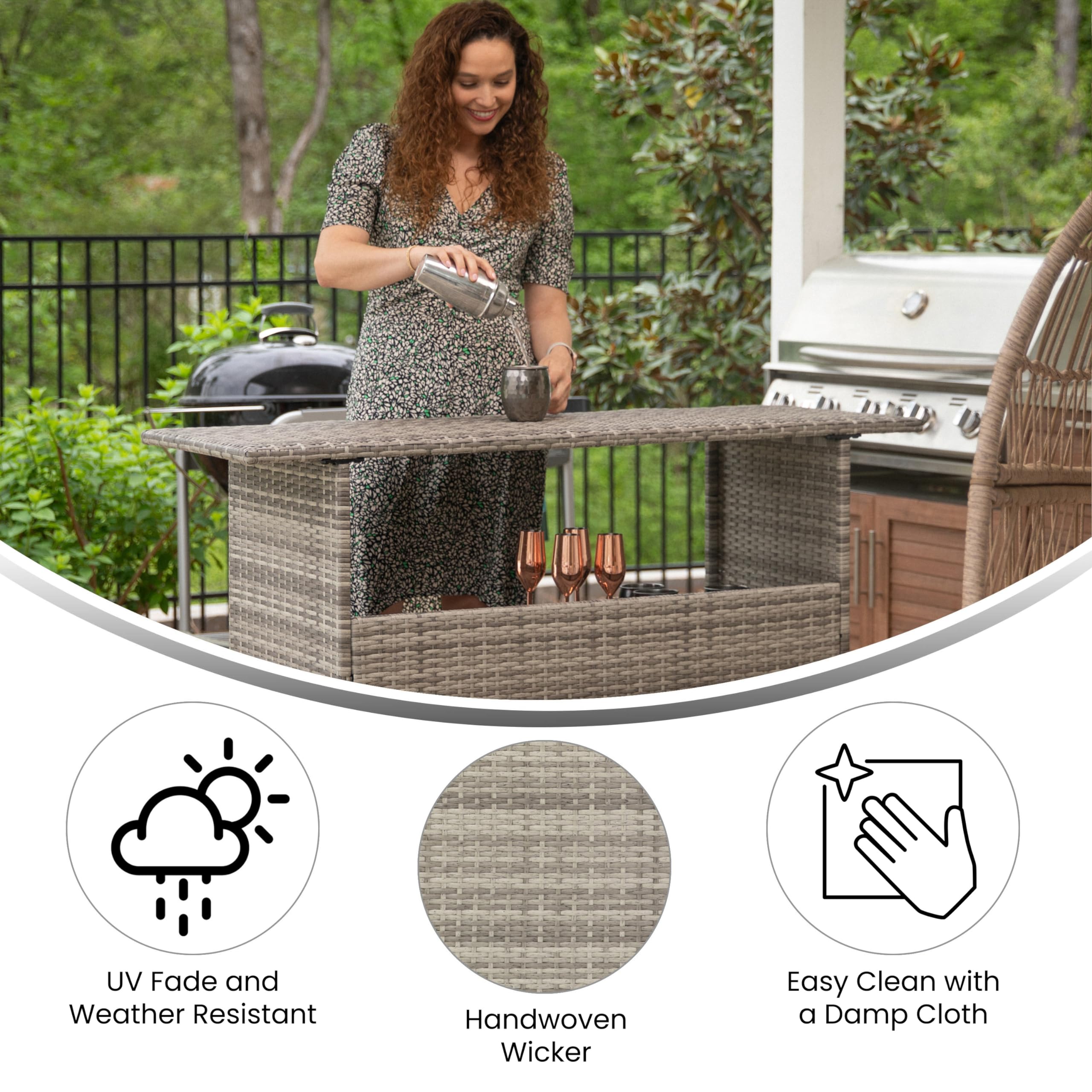 Indoor/Outdoor Wicker Rattan Bar Counter Table