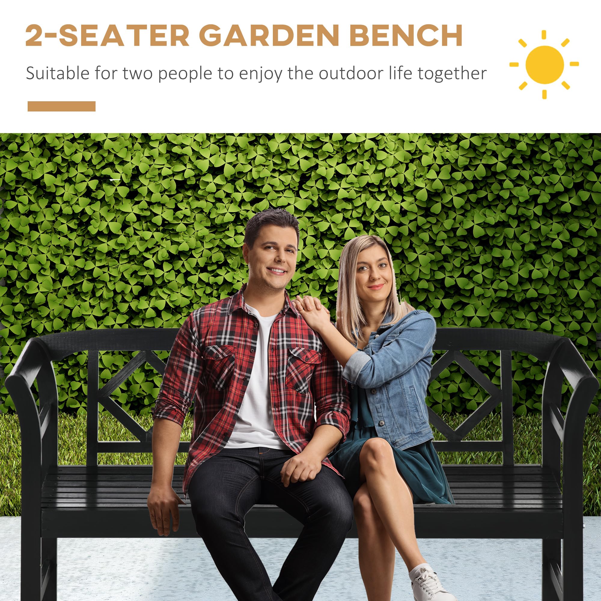 3-Person Wooden Outdoor Bench with Diamond Pattern