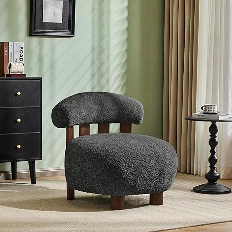 Boucle Fabric Accent Chair with Solid Wood Frame