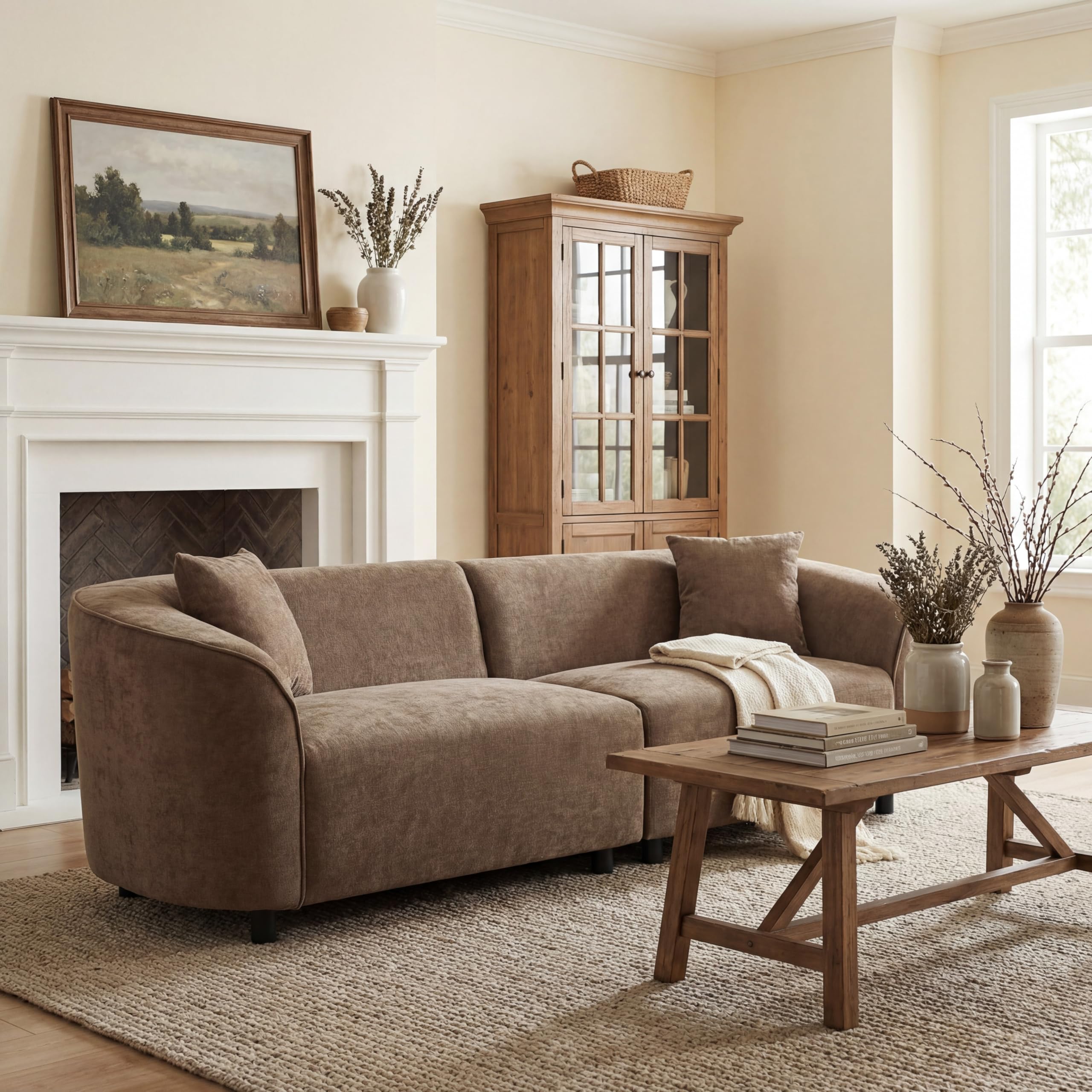 87.5" Curved Boucle Sofa