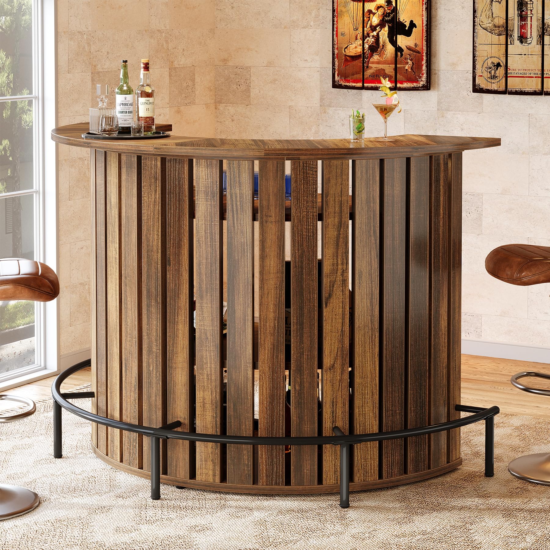 4-Tier Bar Table with Footrest - Arc-Shaped Wine Cabinet