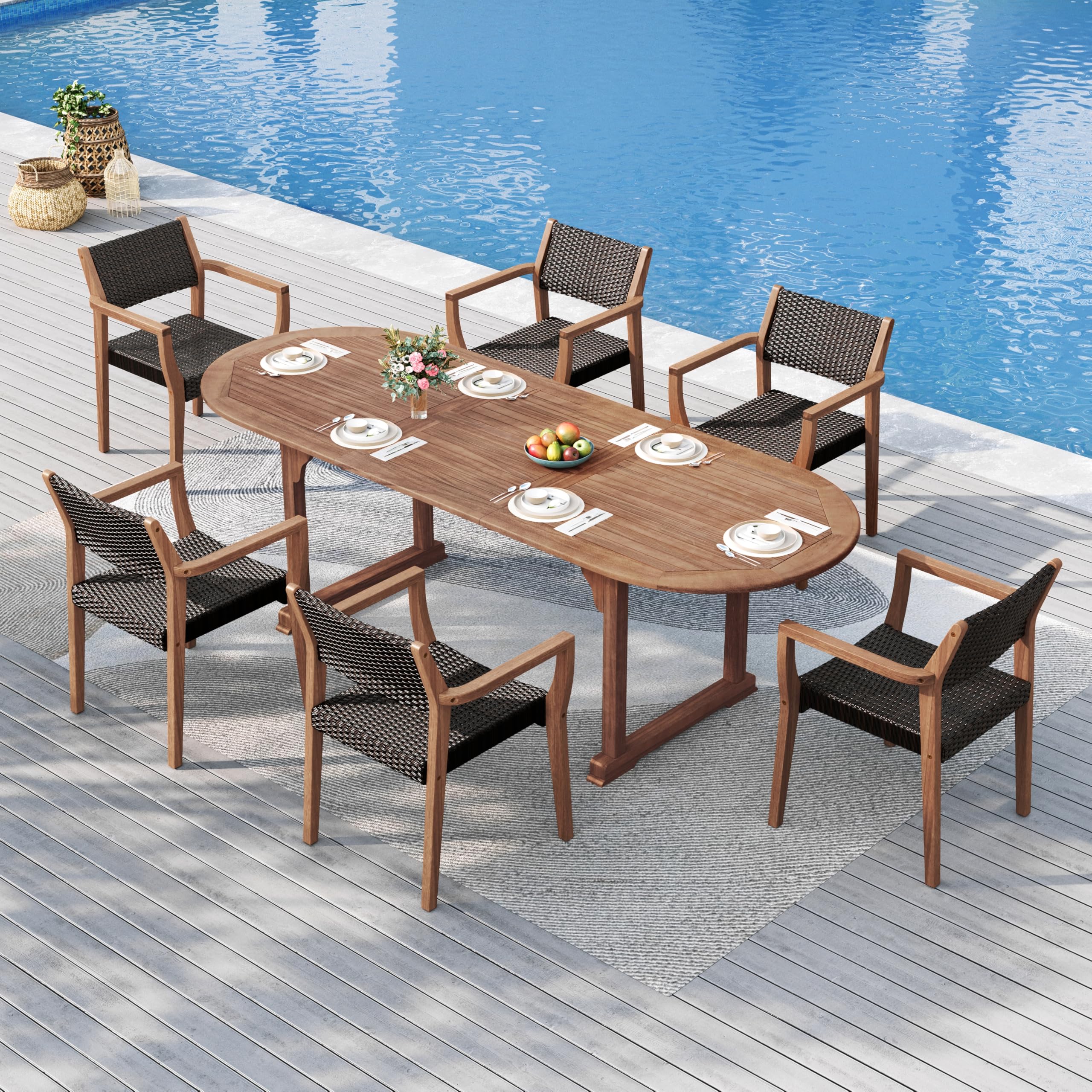 7-Piece Expandable Acacia Wood Patio Dining Set