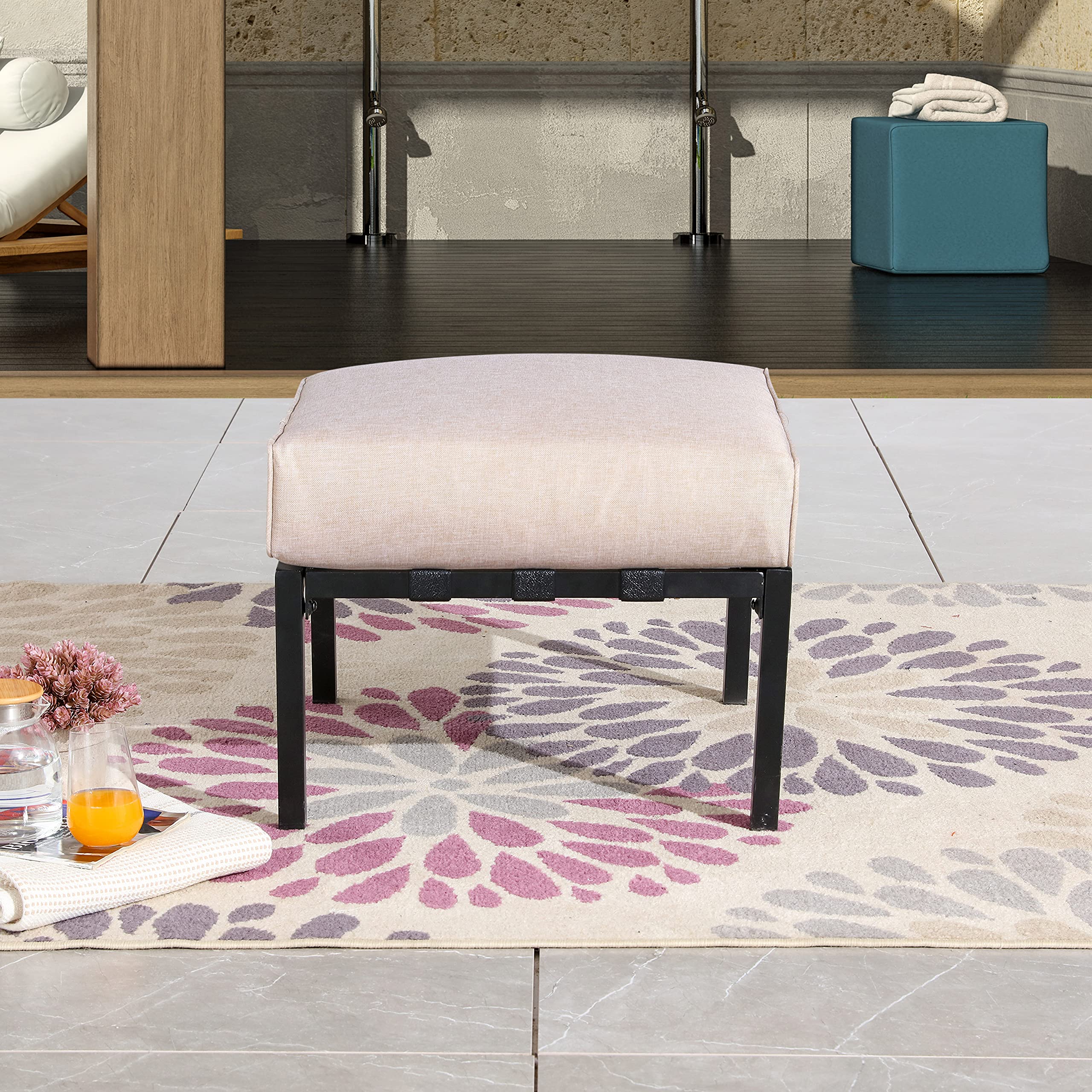 Patio Ottoman Metal Outdoor Footstool