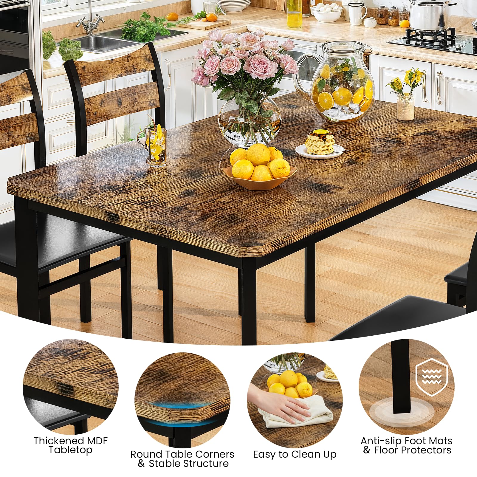 5-Piece Dining Table Set with 4 Upholstered Chairs
