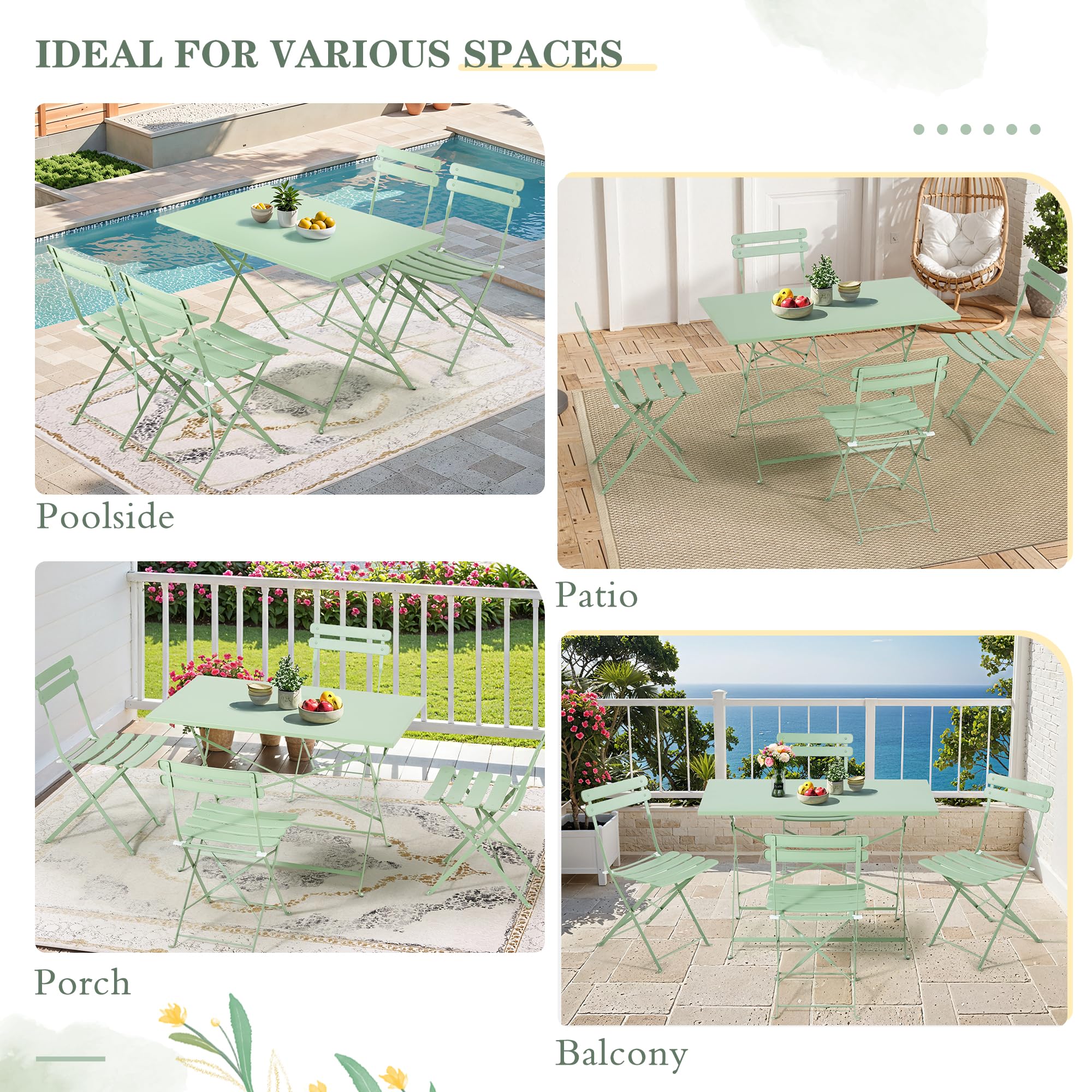 5-Piece Foldable Patio Dining Set - Rectangular Table with 4 Chairs