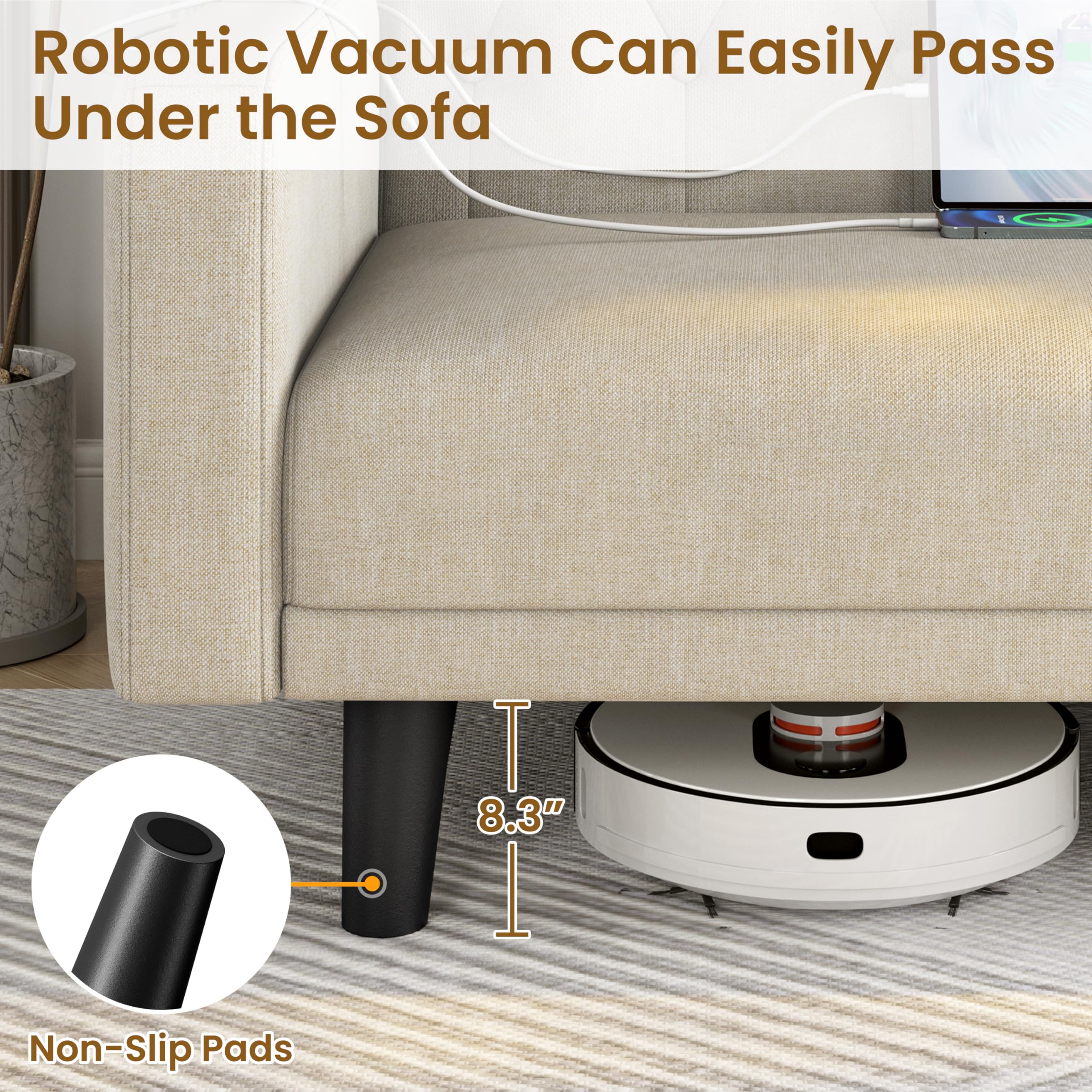 63" Convertible Futon Sofa Bed with USB Ports