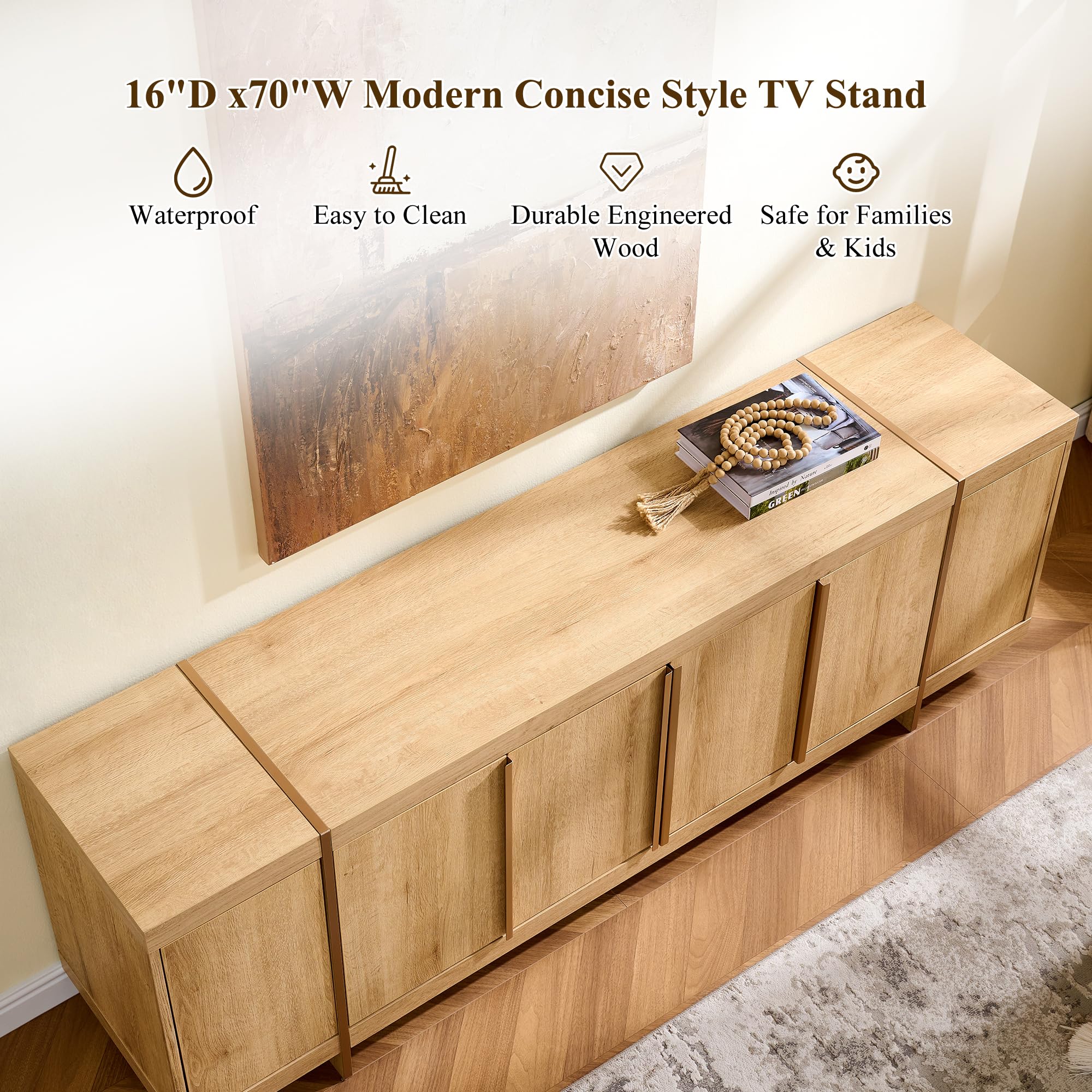70" Modern TV Stand with Hidden Doors