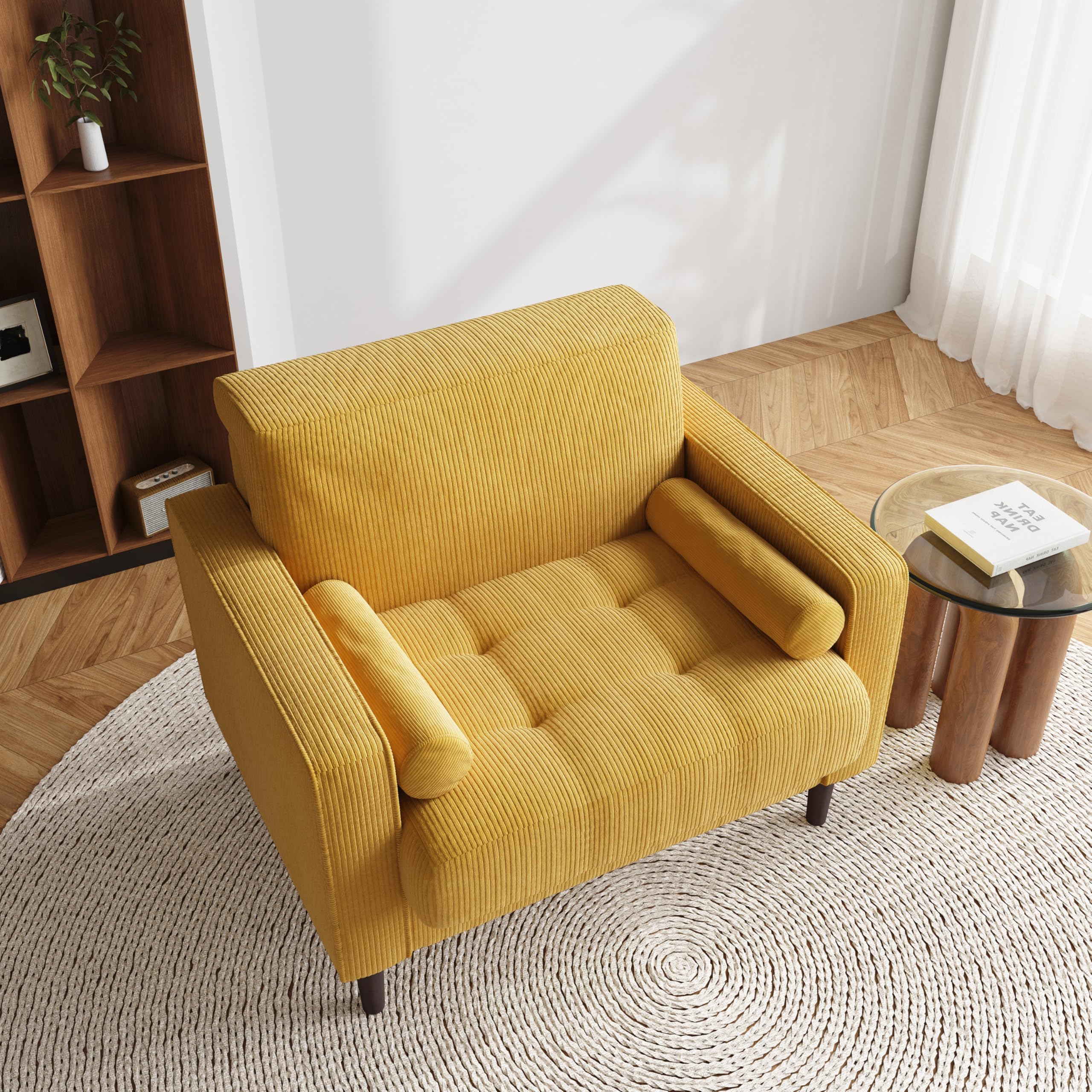 Corduroy Accent Chair with Large Seat - Yellow