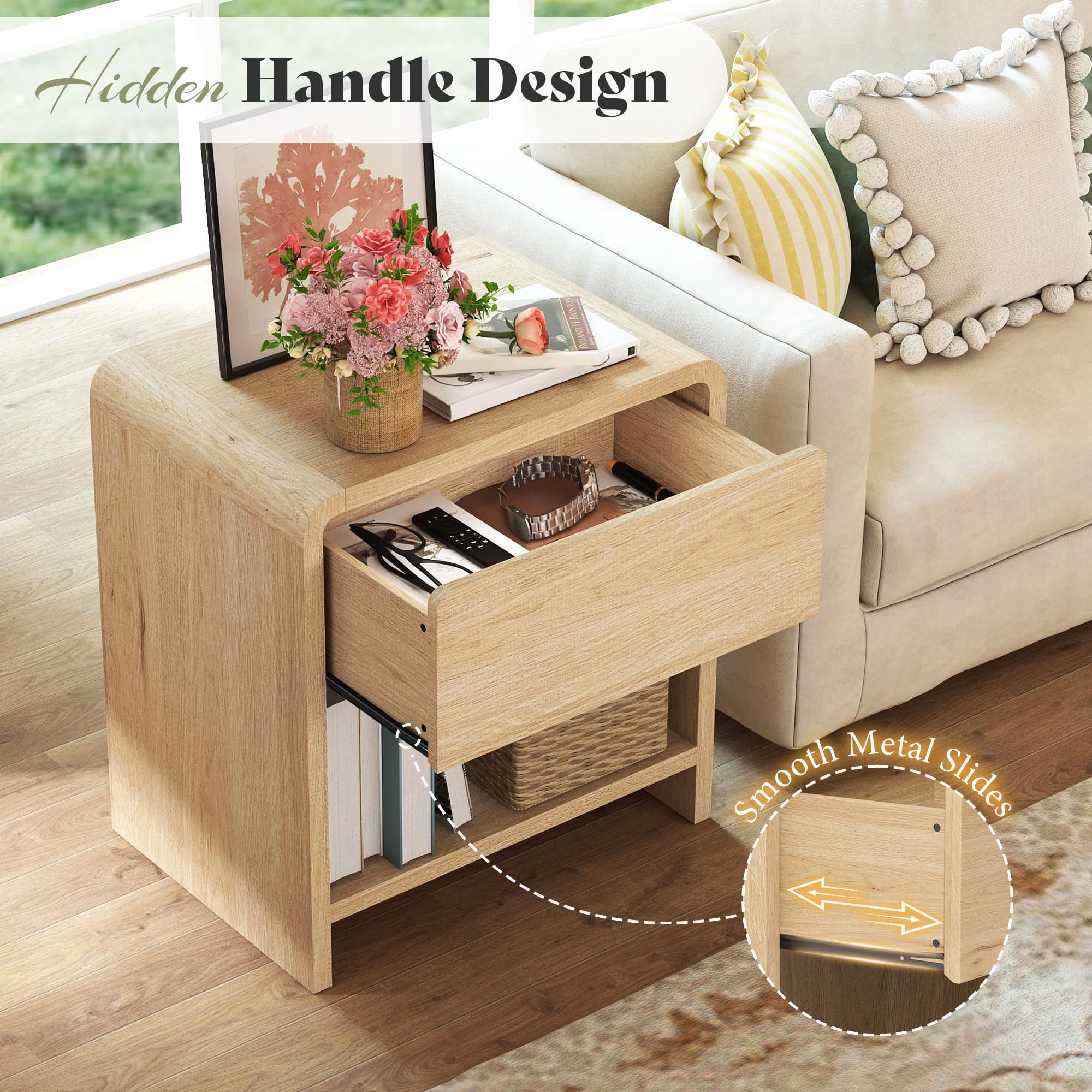 Modern Round Nightstand Set with Drawer