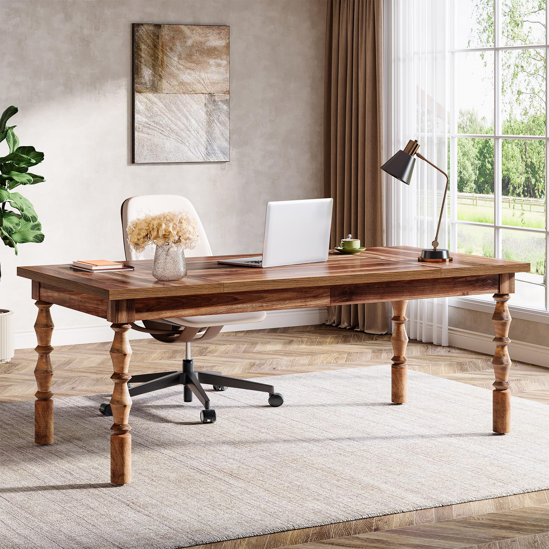62.2-Inch Executive Office Desk with Turned Legs