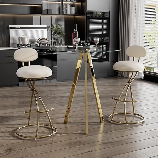 3 Piece Pub Dining Set with Glass Table and Velvet Stools