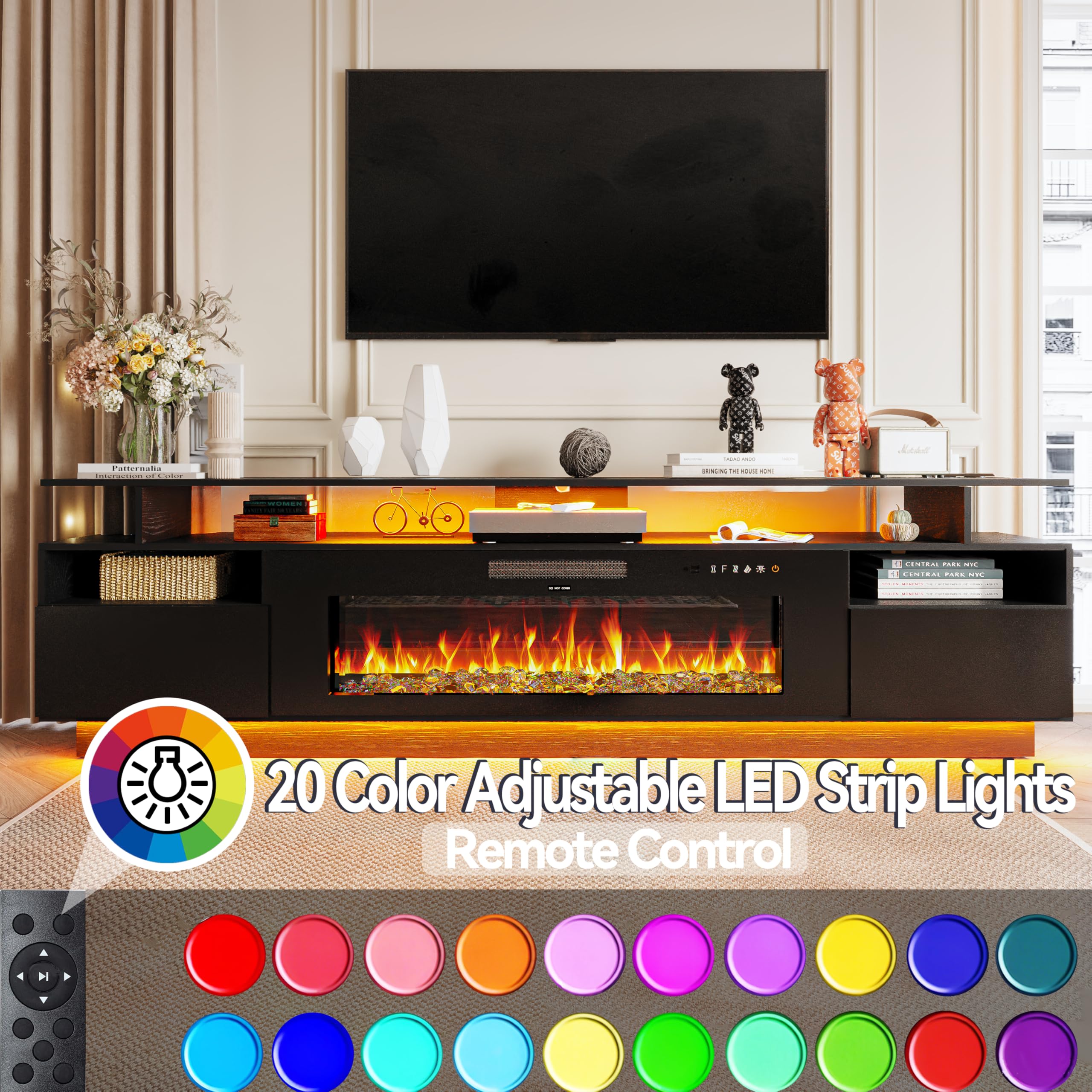 70" Electric Fireplace TV Stand with LED Lights