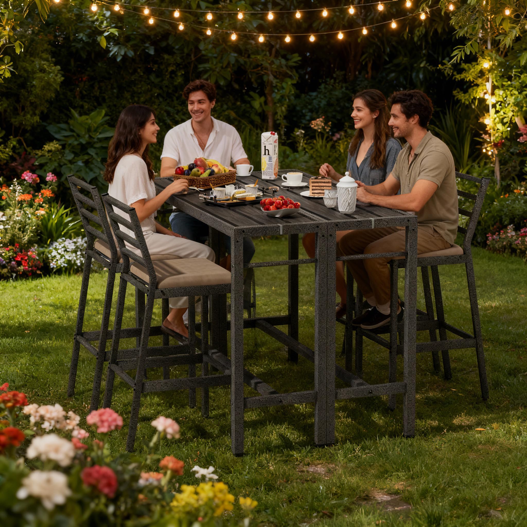 3-Piece Outdoor Bar Set with Cushioned Stools