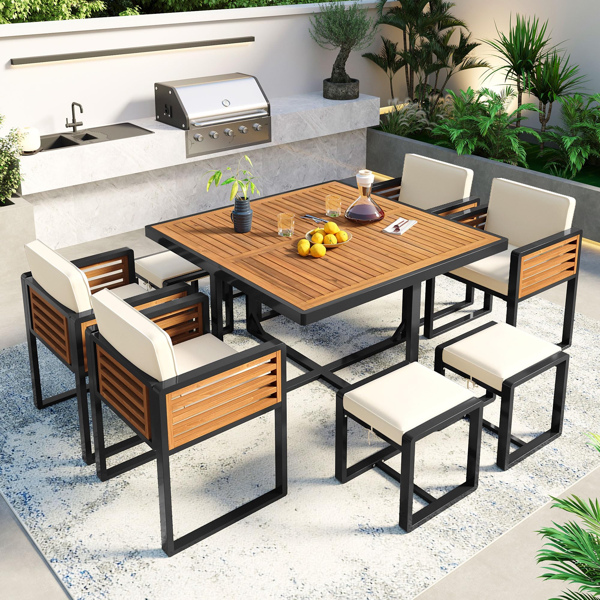 9-Piece Acacia Wood Outdoor Dining Set