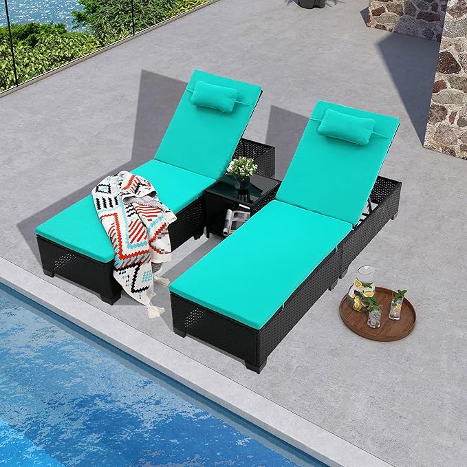Patio Chaise Lounge Set with Coffee Table