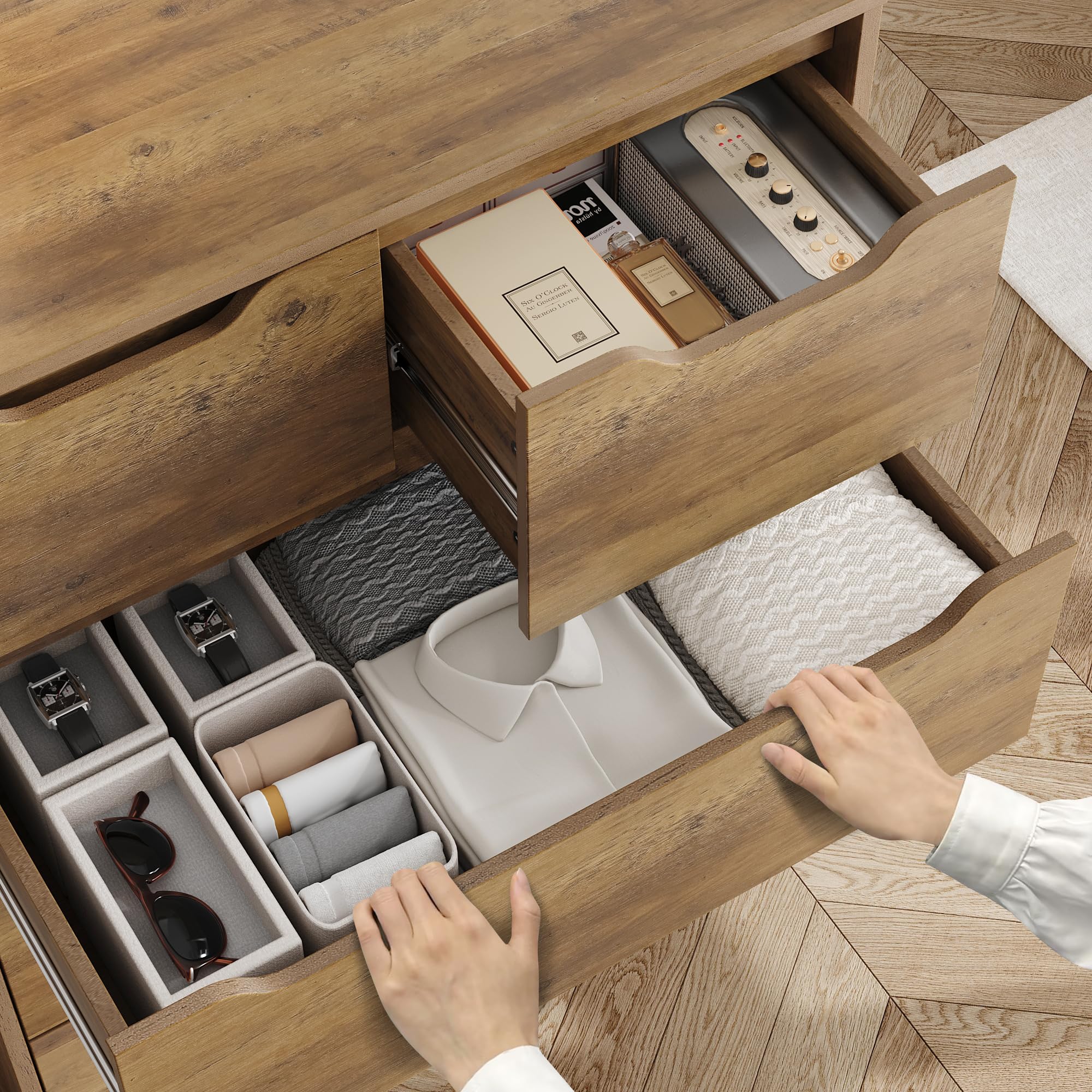 Modern 6 Drawer Dresser Tall Chest with Storage