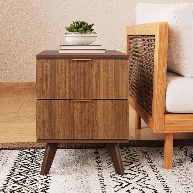 Fluted Nightstand Set of 2 with 2 Drawers