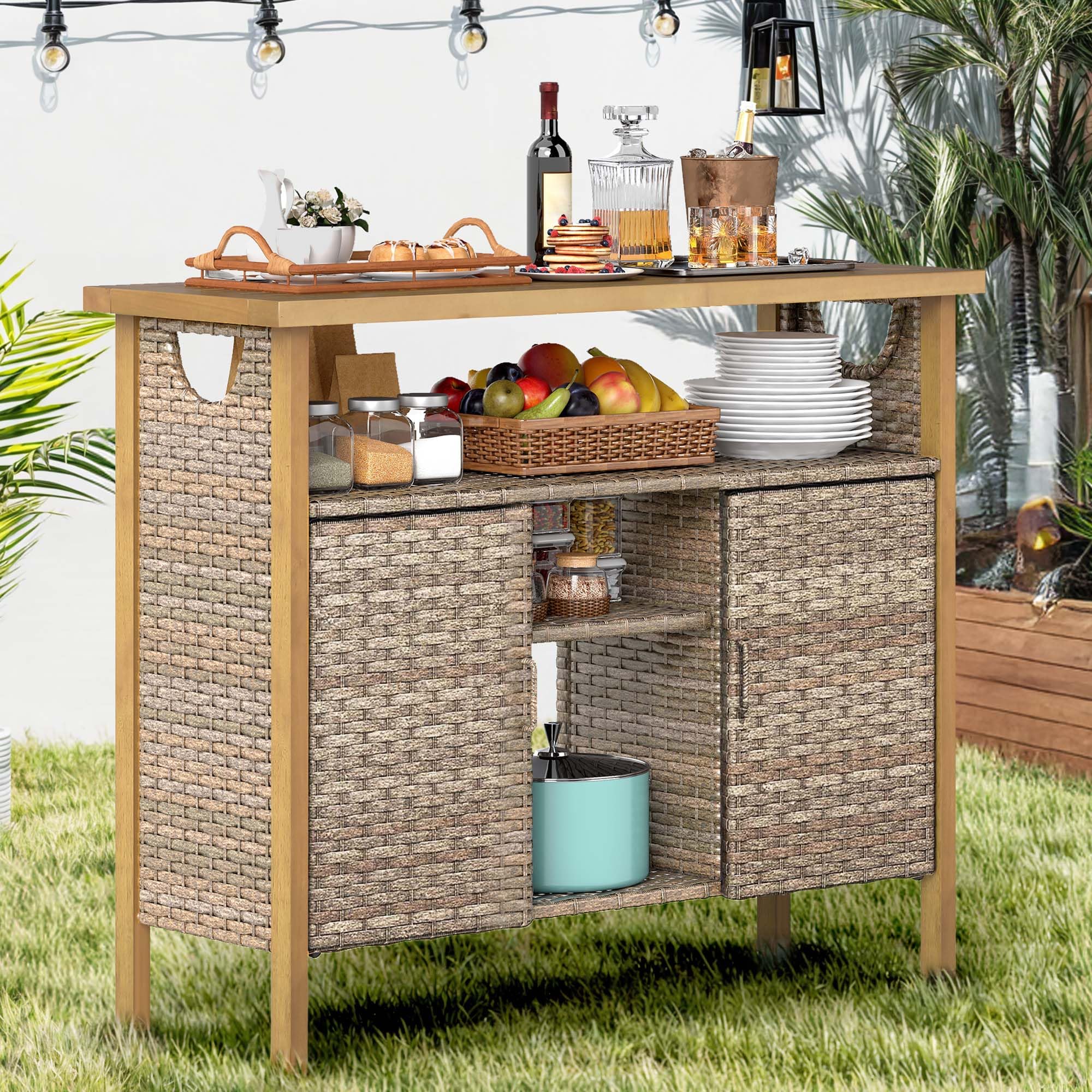 XL Patio Storage Cabinet with Wood Top