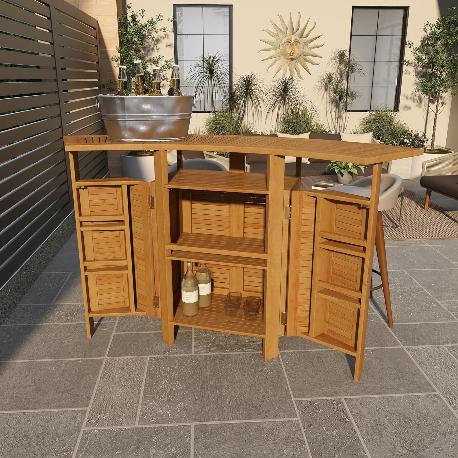 Teak Wood Folding Bar with Expandable Sides