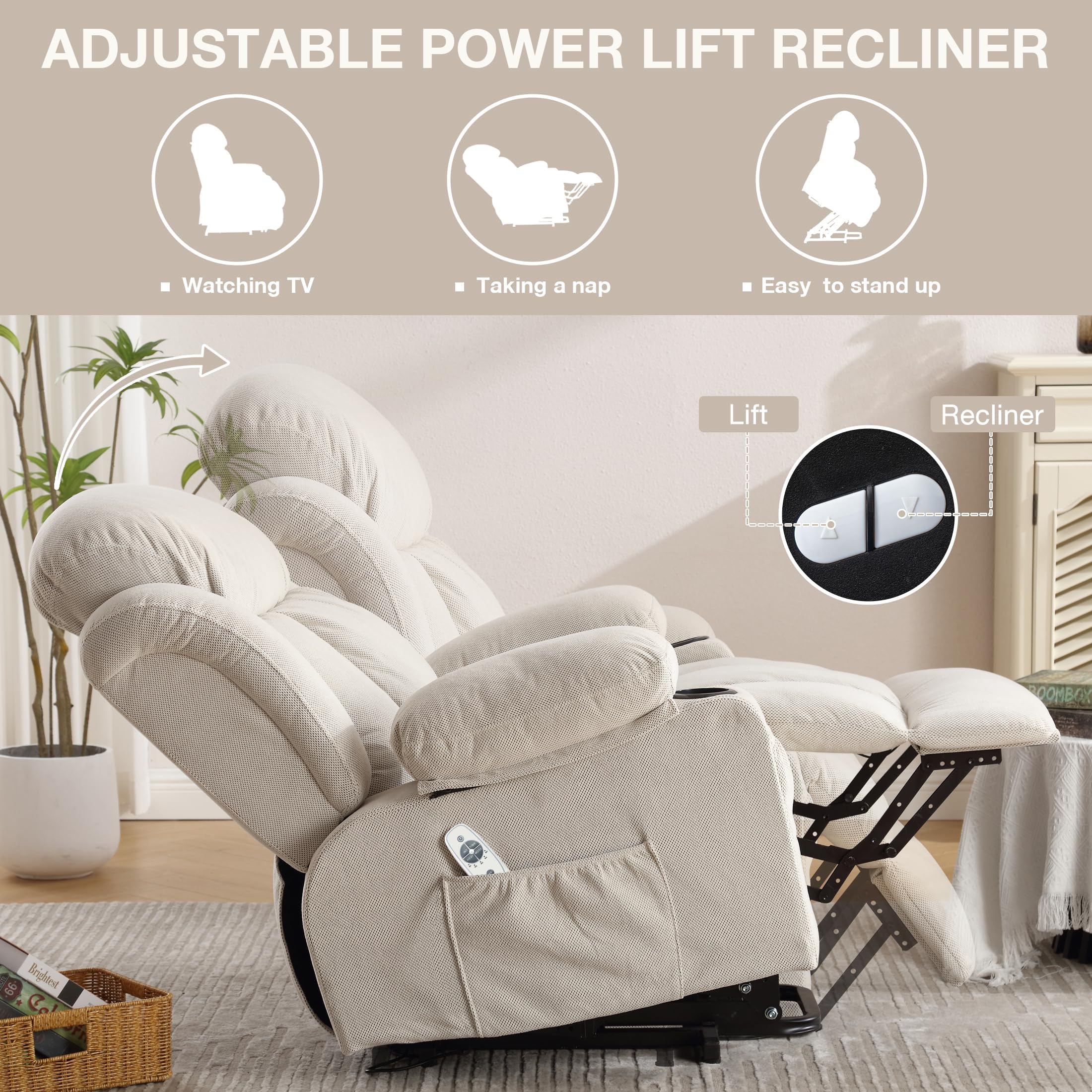 Electric Power Lift Recliner Chair with Massage and Heat