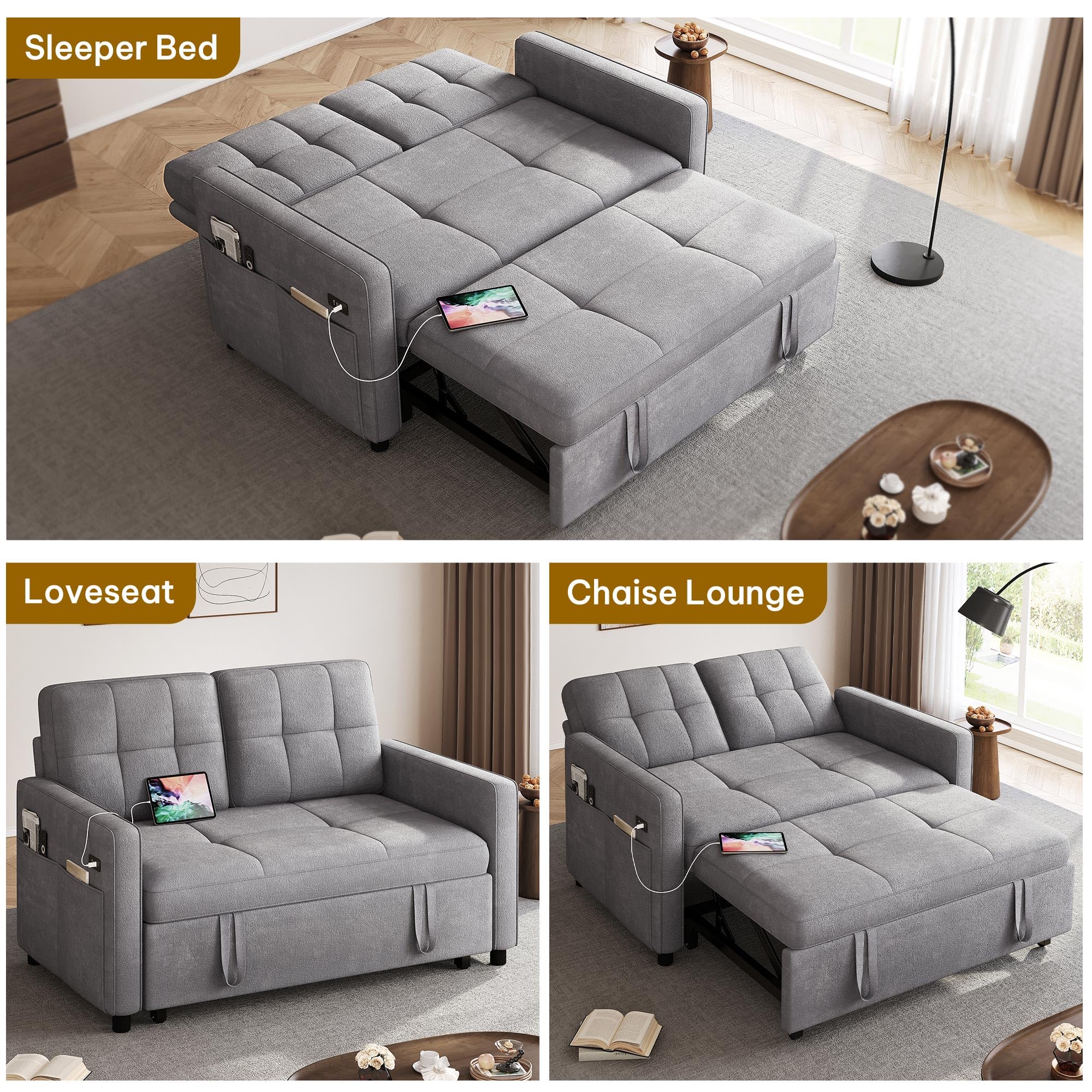55" Convertible Sleeper Sofa with Pull-Out Bed