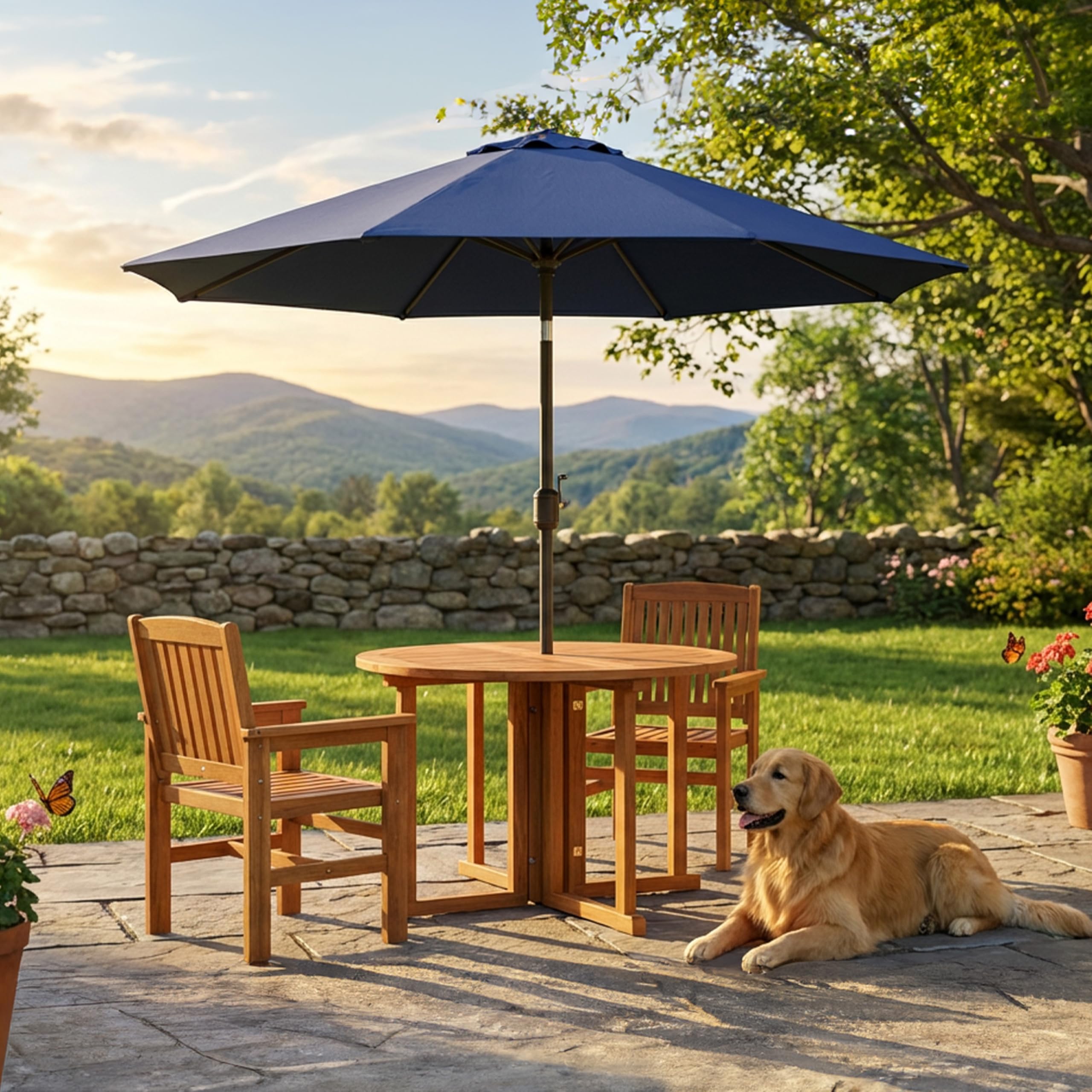 Sunnydaze Malaysian Hardwood Folding Gateleg Patio Dining Table with Teak Oil Finish - 4-Person Space-Saving Round Outdoor Table - 47.25” D x 29" H