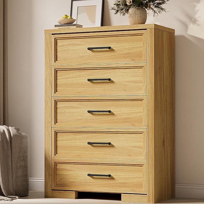 6 Drawer Dresser with Metal Handle - Natural Oak