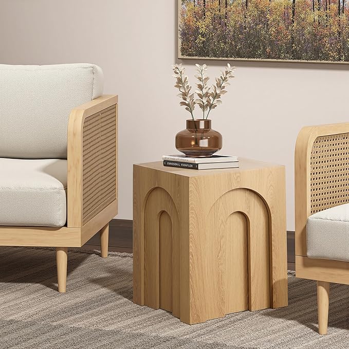Nesting End Table Set of 3 - Oak Finish Japandi Arch Design