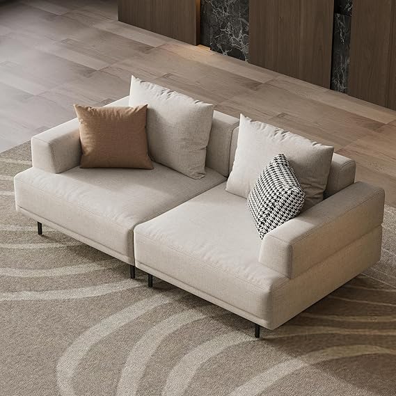 Cream Fabric Sectional Sofa with Metal Legs