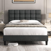 Upholstered Full Bed Frame with Adjustable Tufted Headboard
