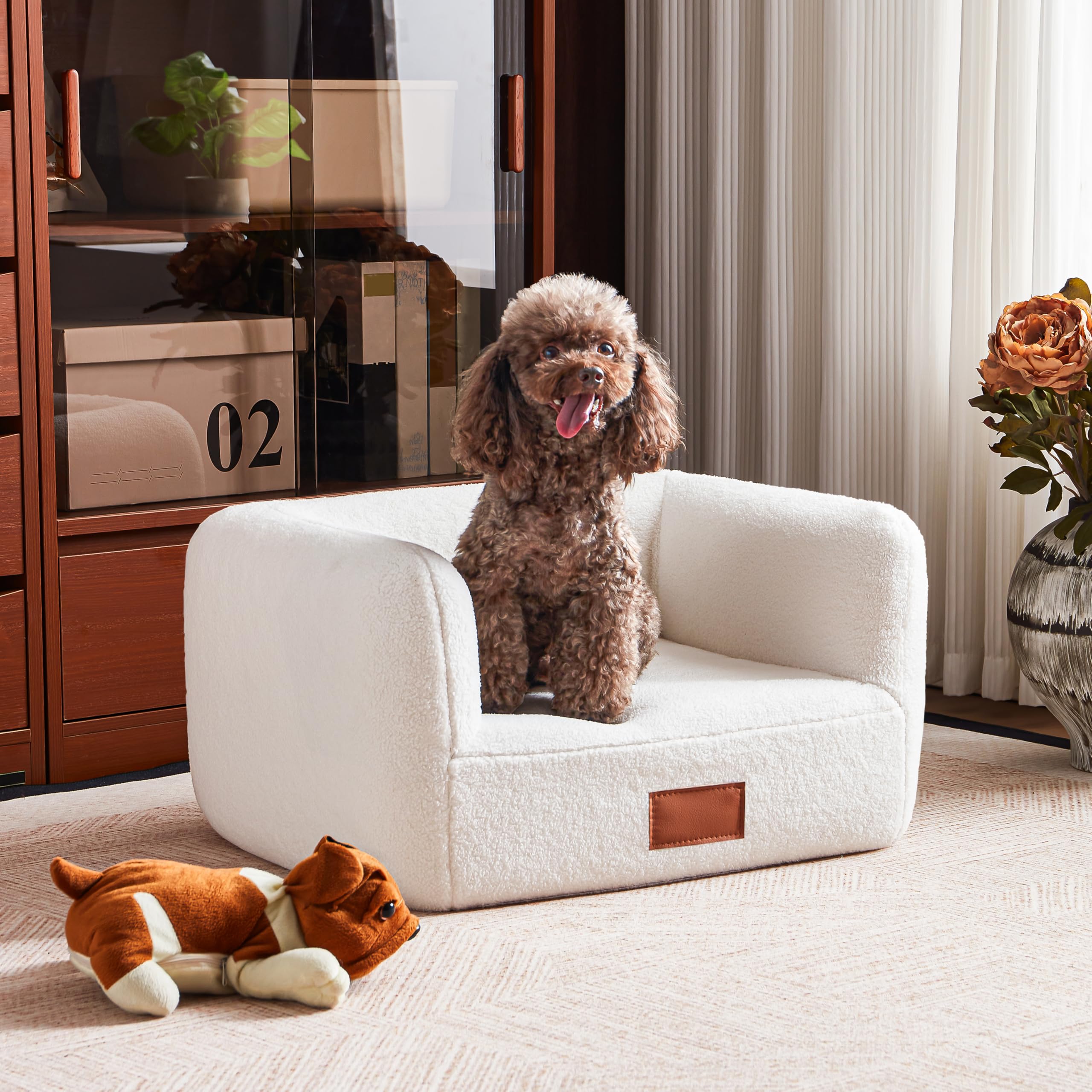 White Faux Shearling Dog Couch Bed for Small Dogs & Cats