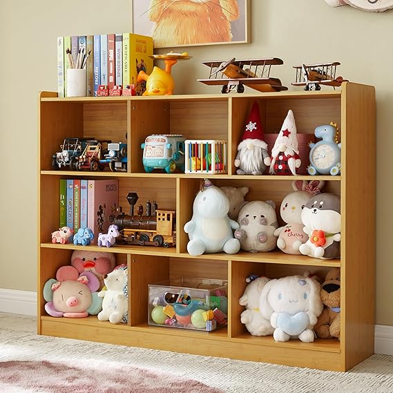 3-Tier Bookshelf 8-Section Wooden Storage Organizer