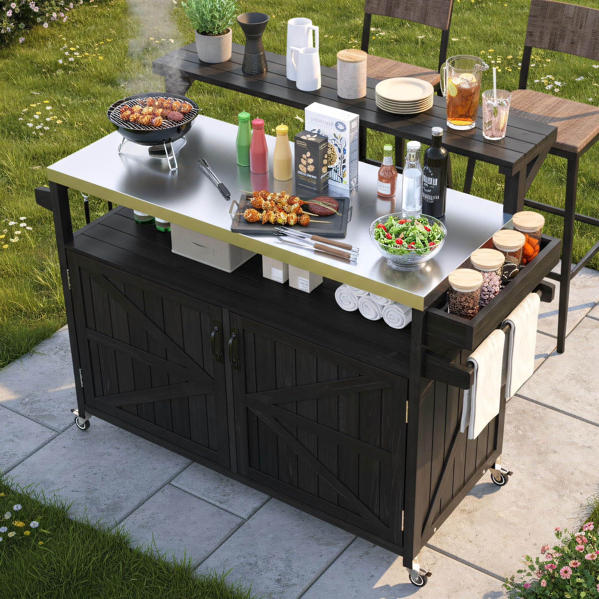 Outdoor Kitchen Island with Raised Shelf