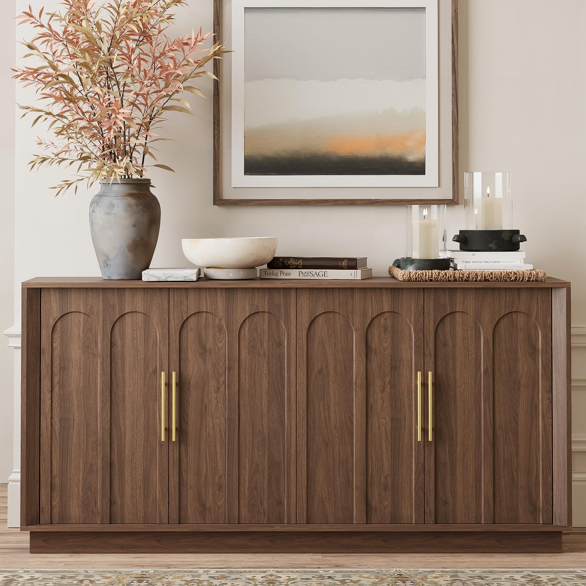 Mid-Century Modern Sideboard Cabinet with Arched Doors