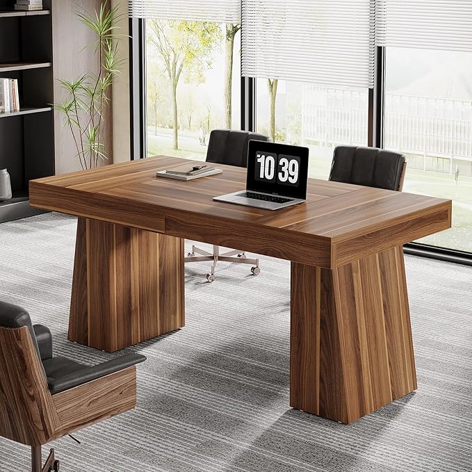55-Inch Executive Desk Mid-Century Modern Wood Computer Table
