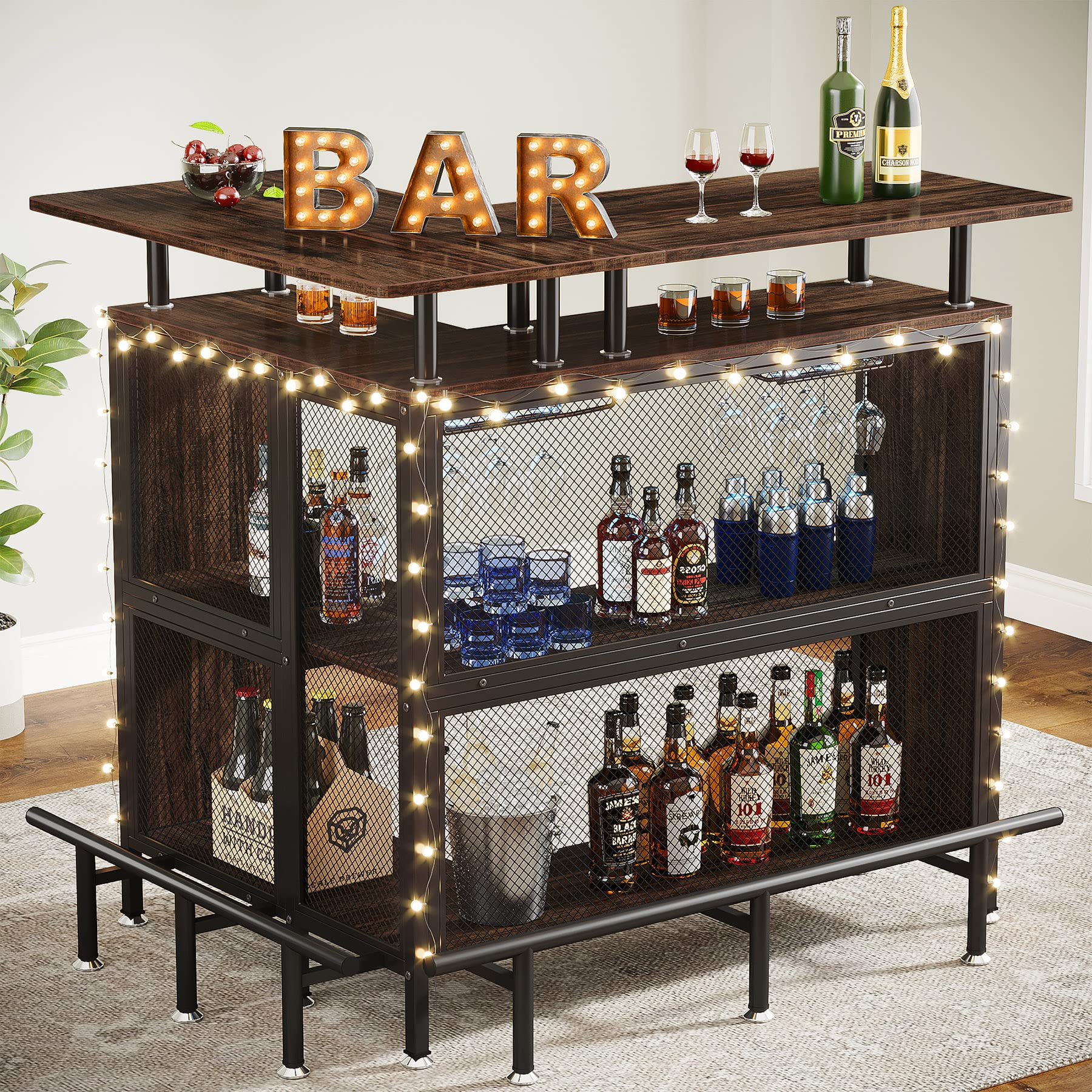 L-Shaped Bar Table with Stemware Racks