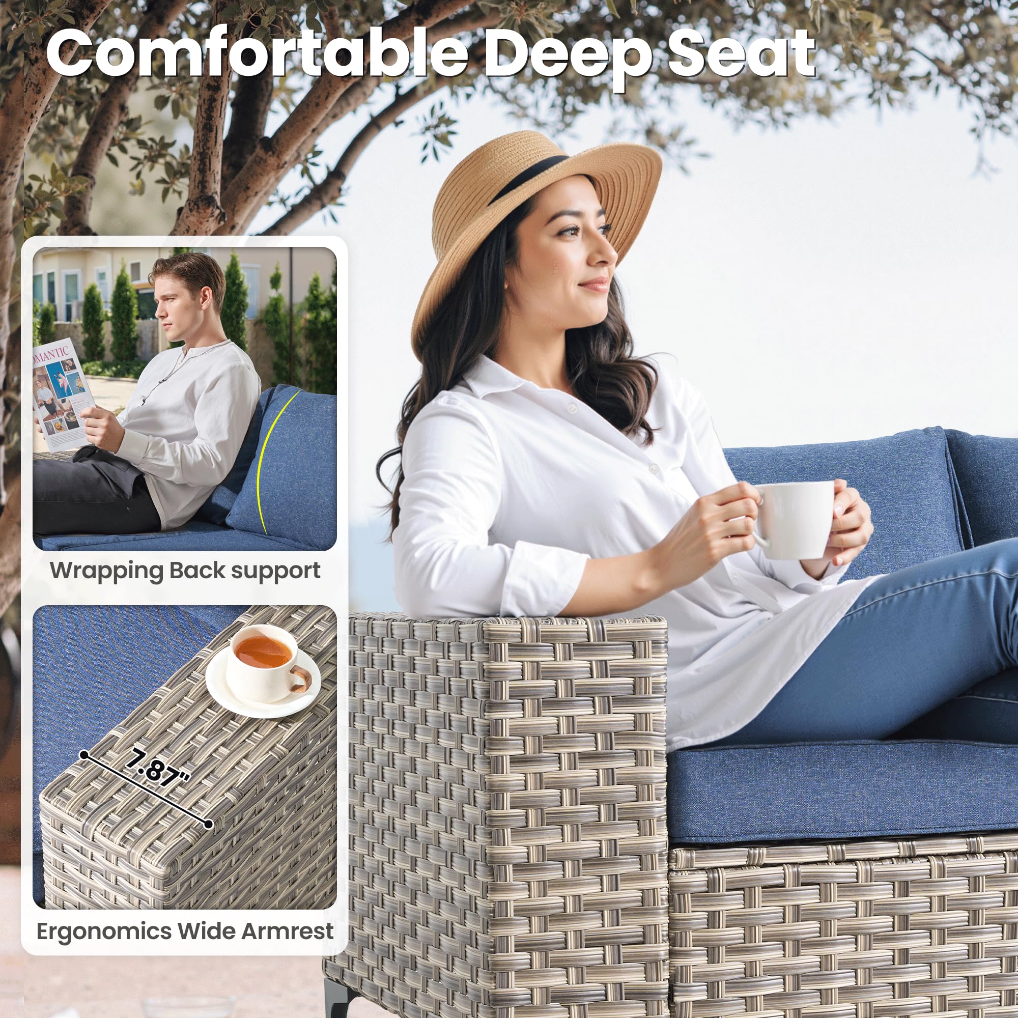 9-Piece Outdoor Patio Sectional Sofa Set with Fire Pit Table